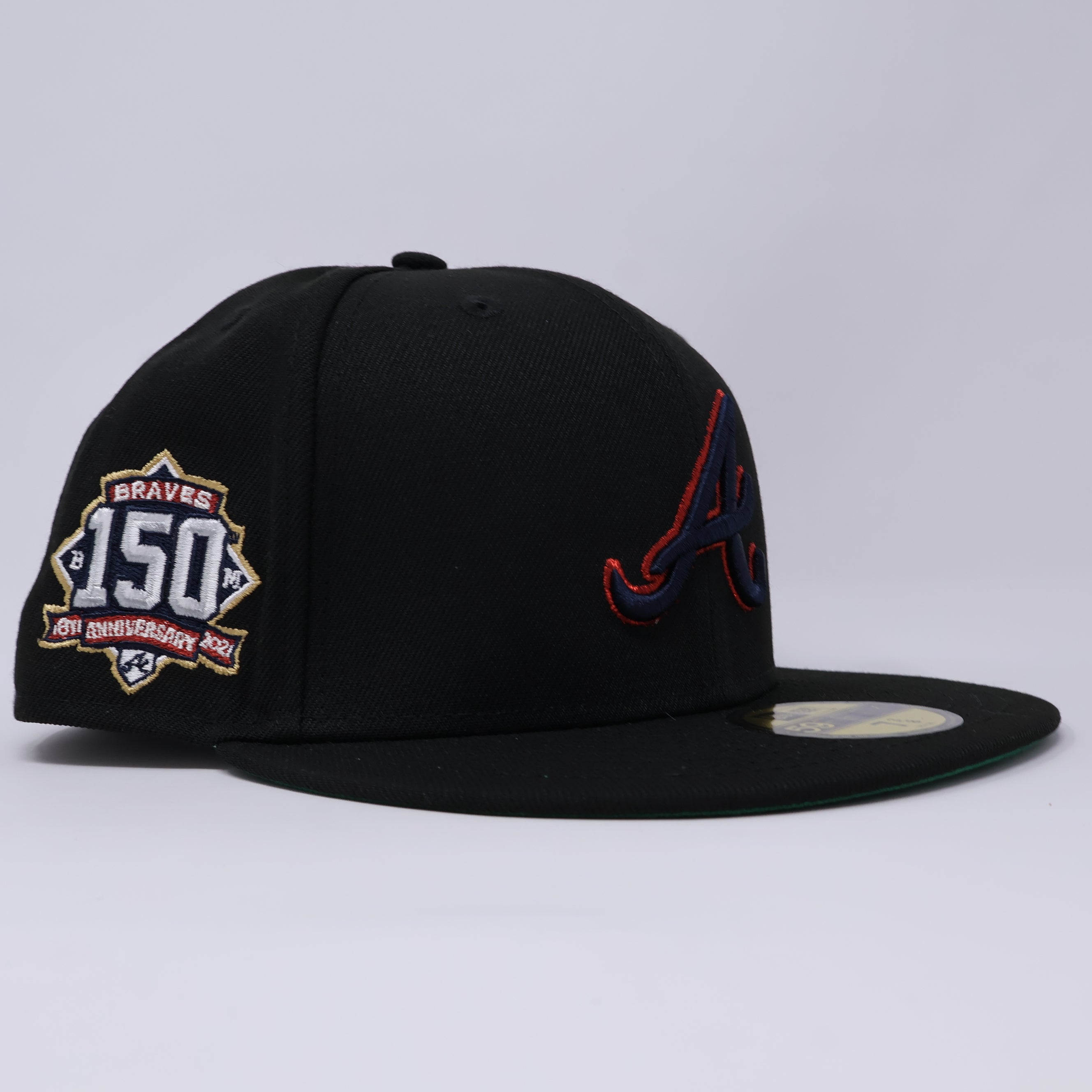 NWT 3/8 Black Atlanta Braves 150th Anniversary 59fifty New Era Fitted Hat Cap