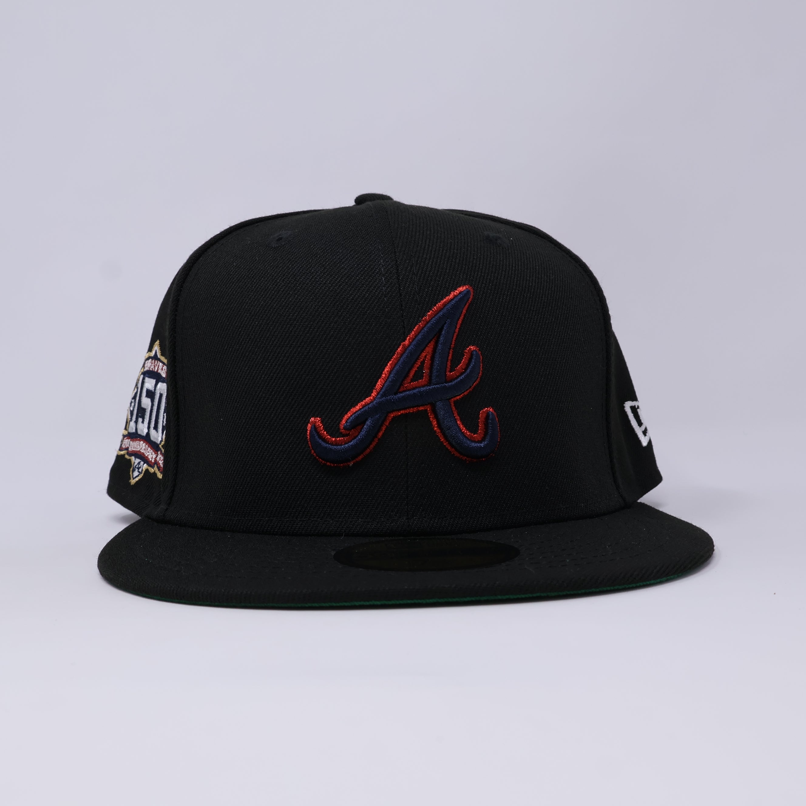 NWT 3/8 Black Atlanta Braves 150th Anniversary 59fifty New Era Fitted Hat Cap