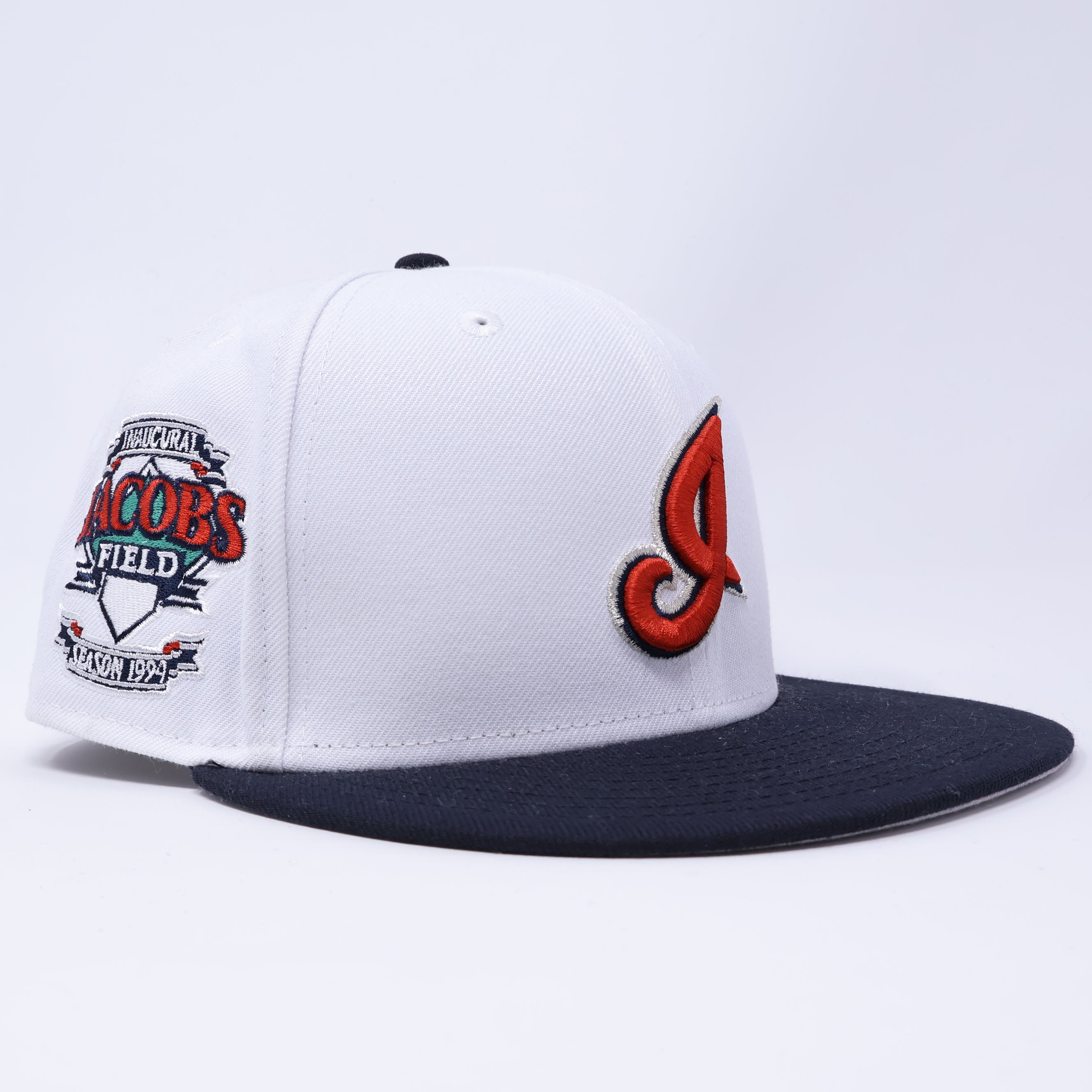 USED 1/8 White Cleveland Indians Jacob Field 59fifty New Era Fitted Hat Cap