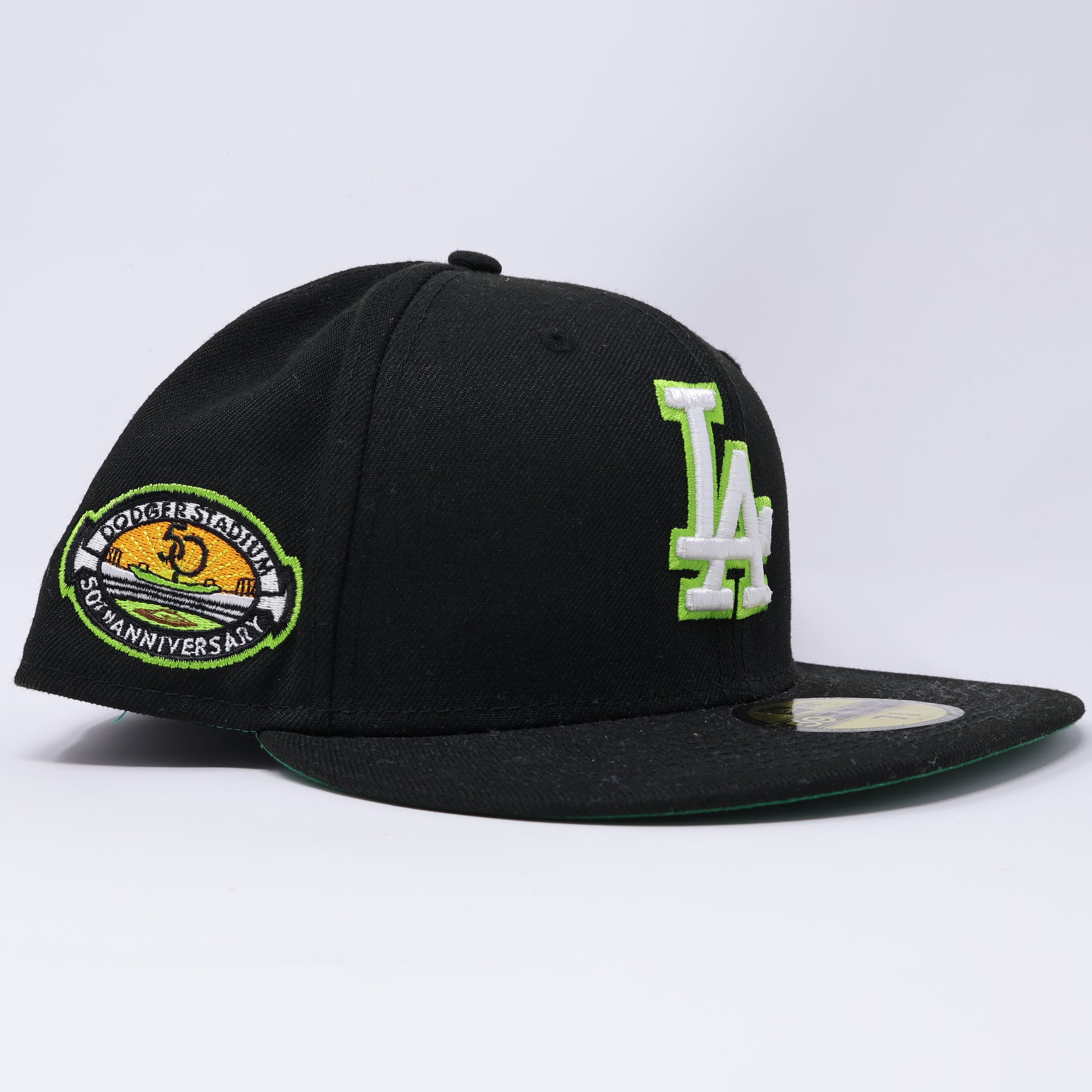 NWT 3/8 Black Los Angeles Dodgers 50th Anniversary 59fifty New Era Fitted Hat Cap