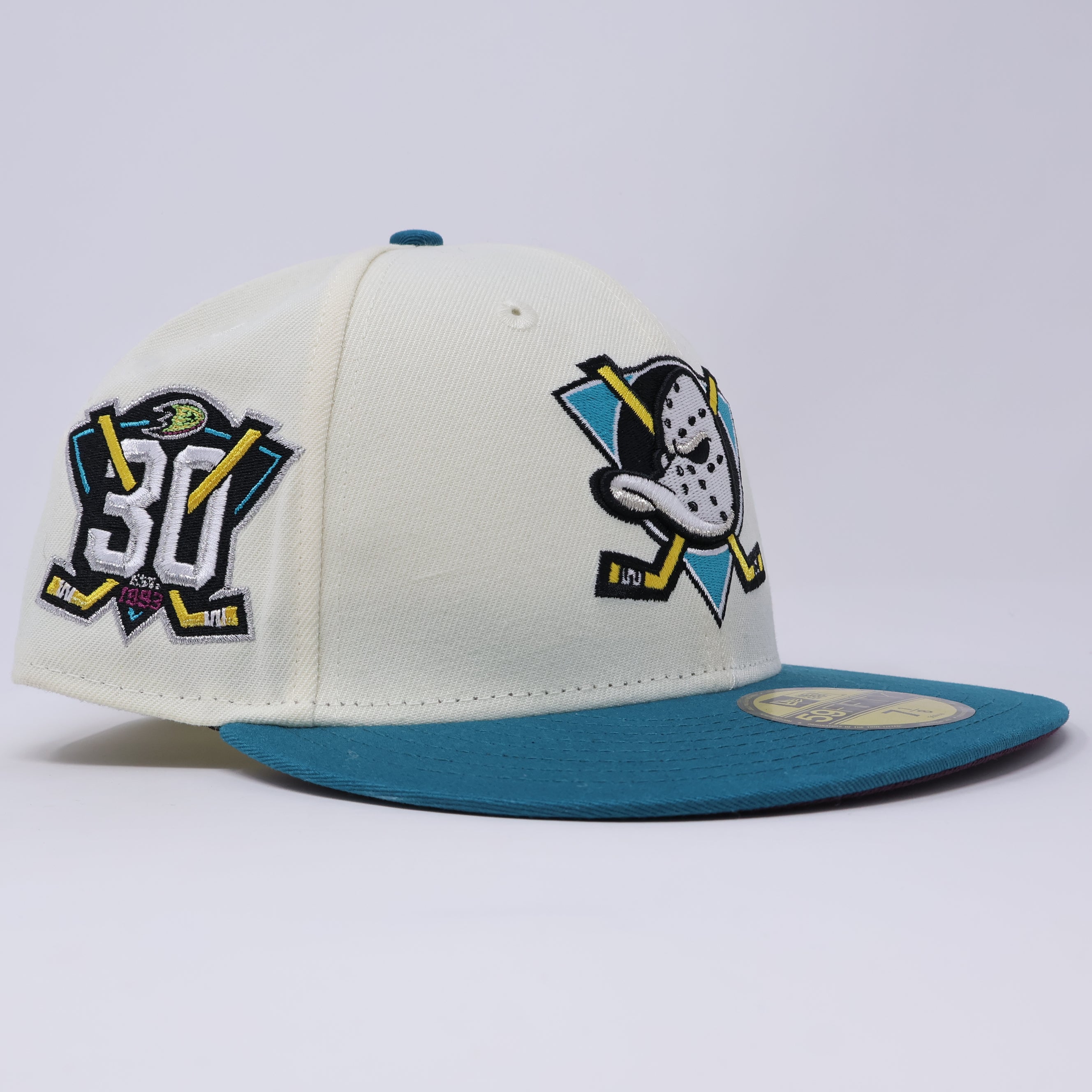 NWT 1/8 Chrome Anaheim Ducks 30th Anniversary 59fifty New Era Fitted Hat Cap