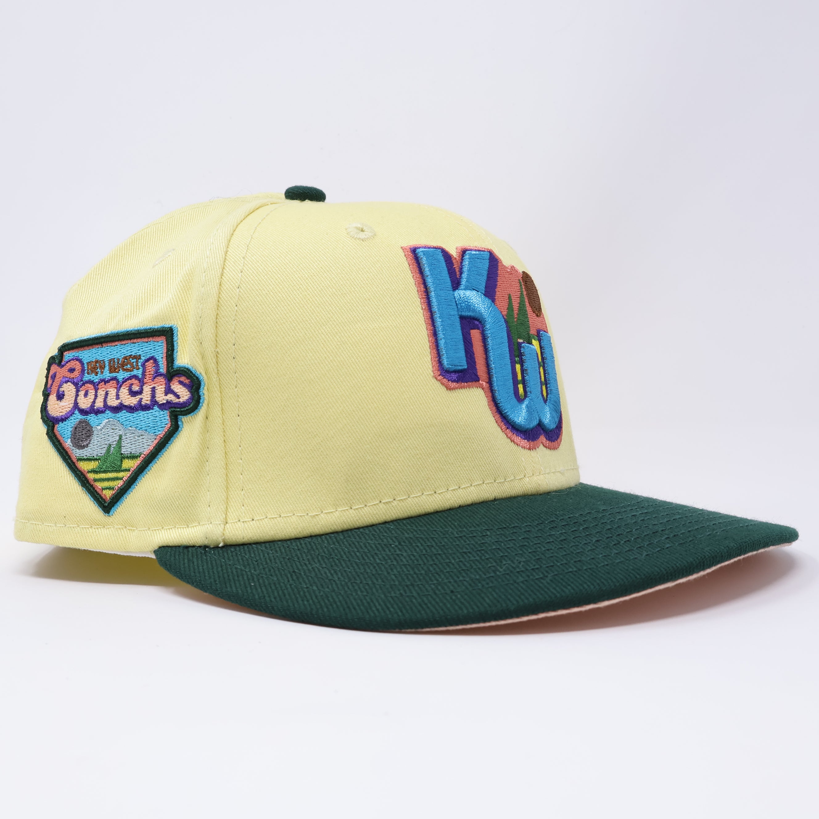 USED 1/4 Yellow Key West Conchs Minor League 59fifty New Era Fitted Hat Cap