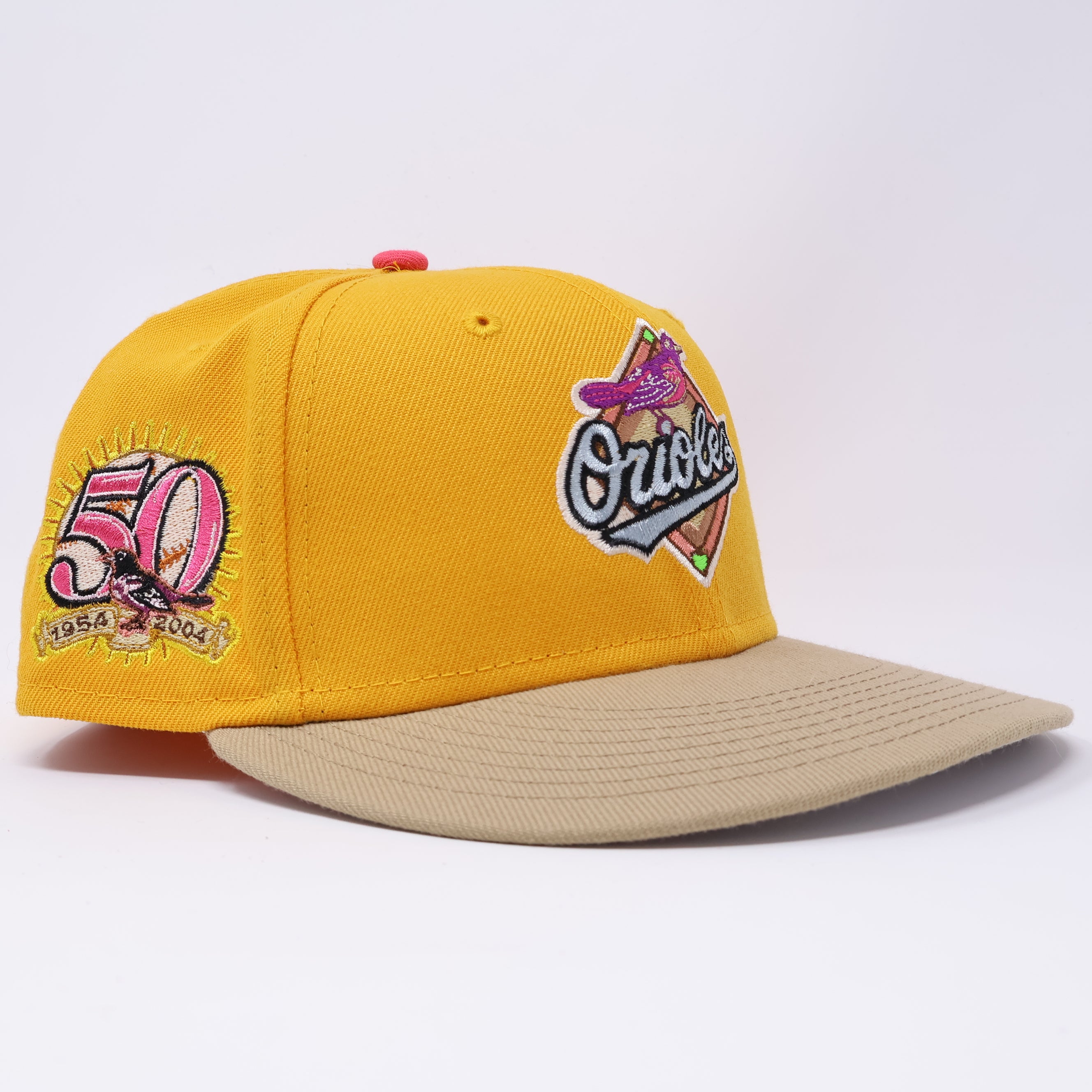USED 1/4 Yellow Baltimore Orioles 50th Anniversary 59fifty New Era Fitted Hat Cap