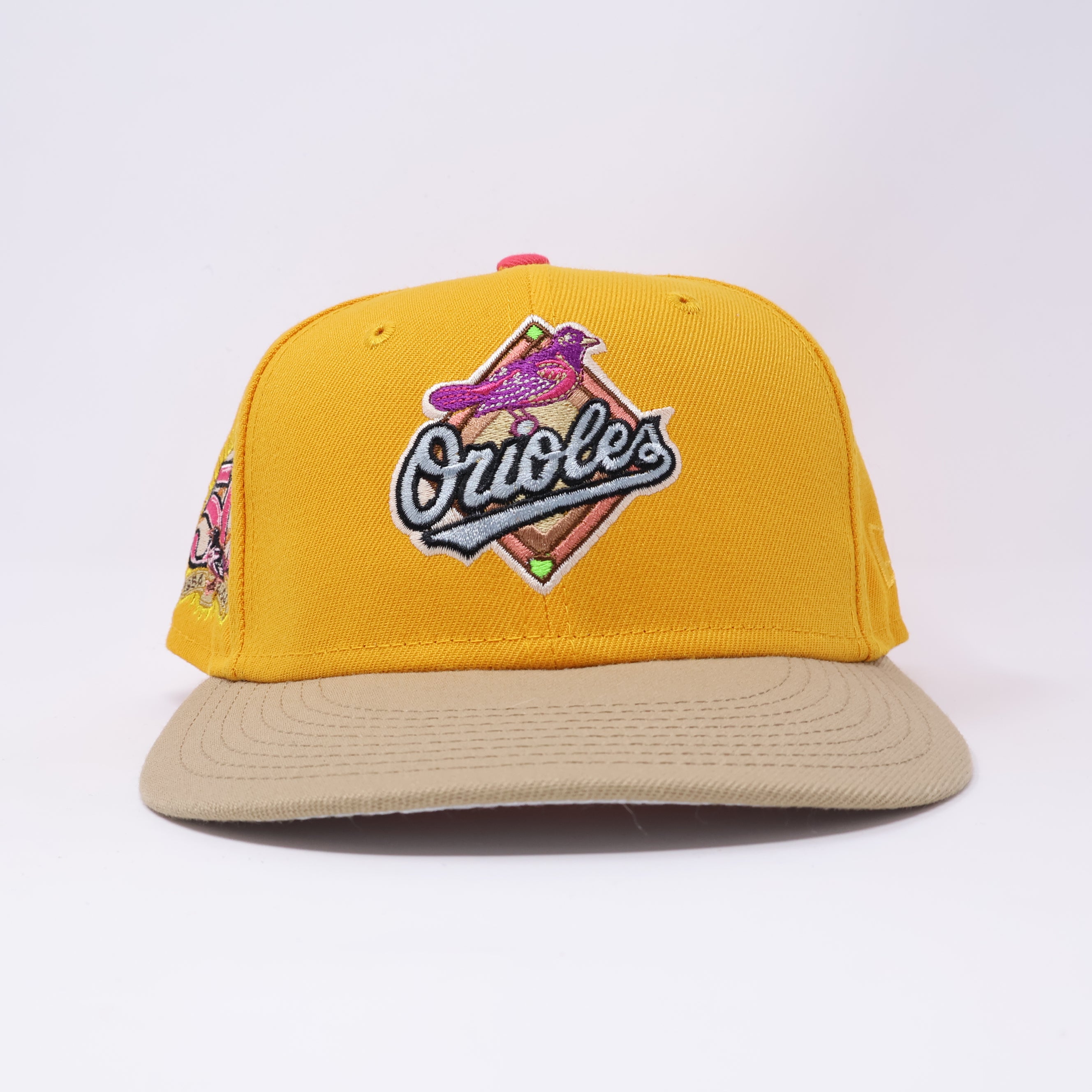 USED 1/4 Yellow Baltimore Orioles 50th Anniversary 59fifty New Era Fitted Hat Cap