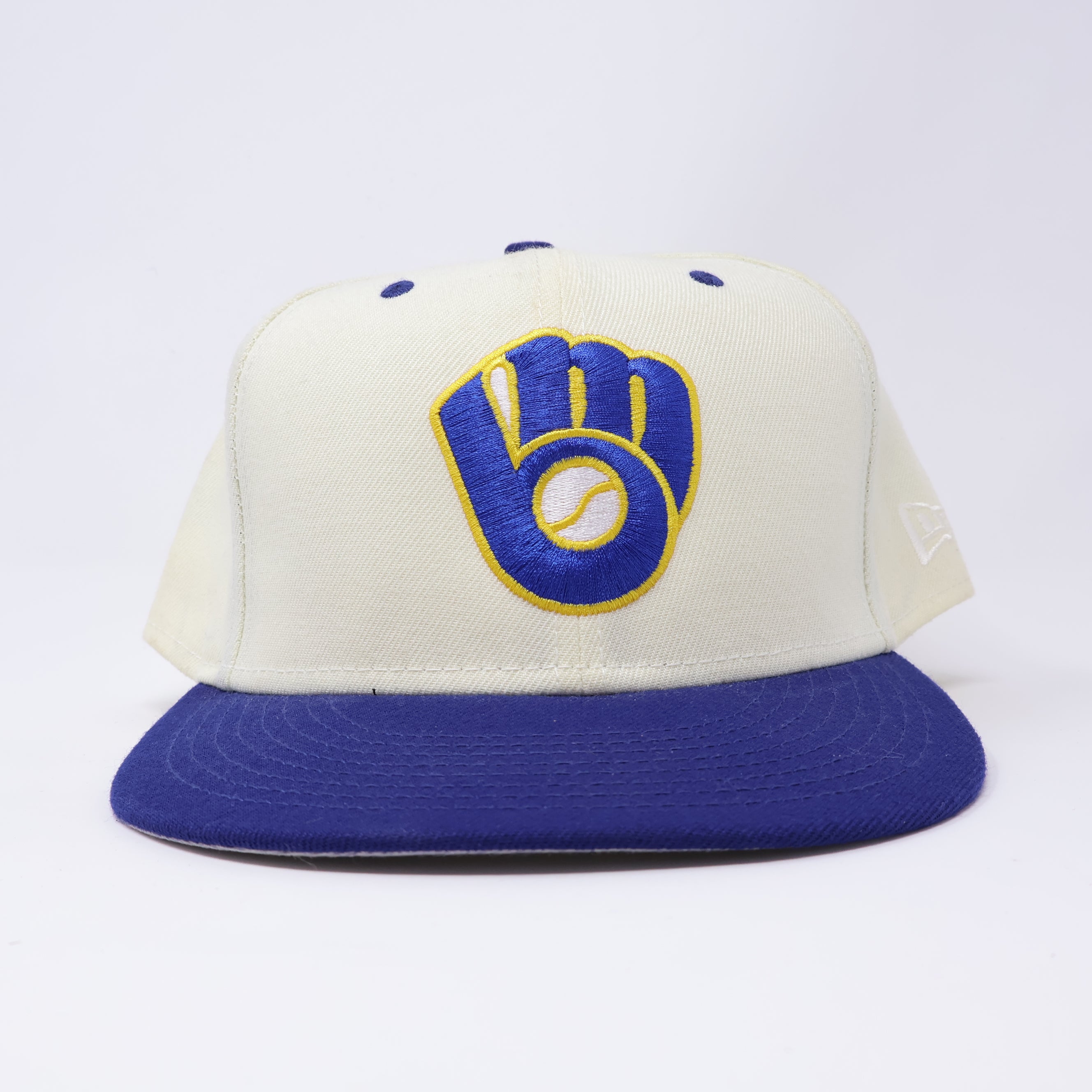 USED 8 Chrome Milwaukee Brewers Simple Clean Dope 59fifty New Era Fitted Hat Cap