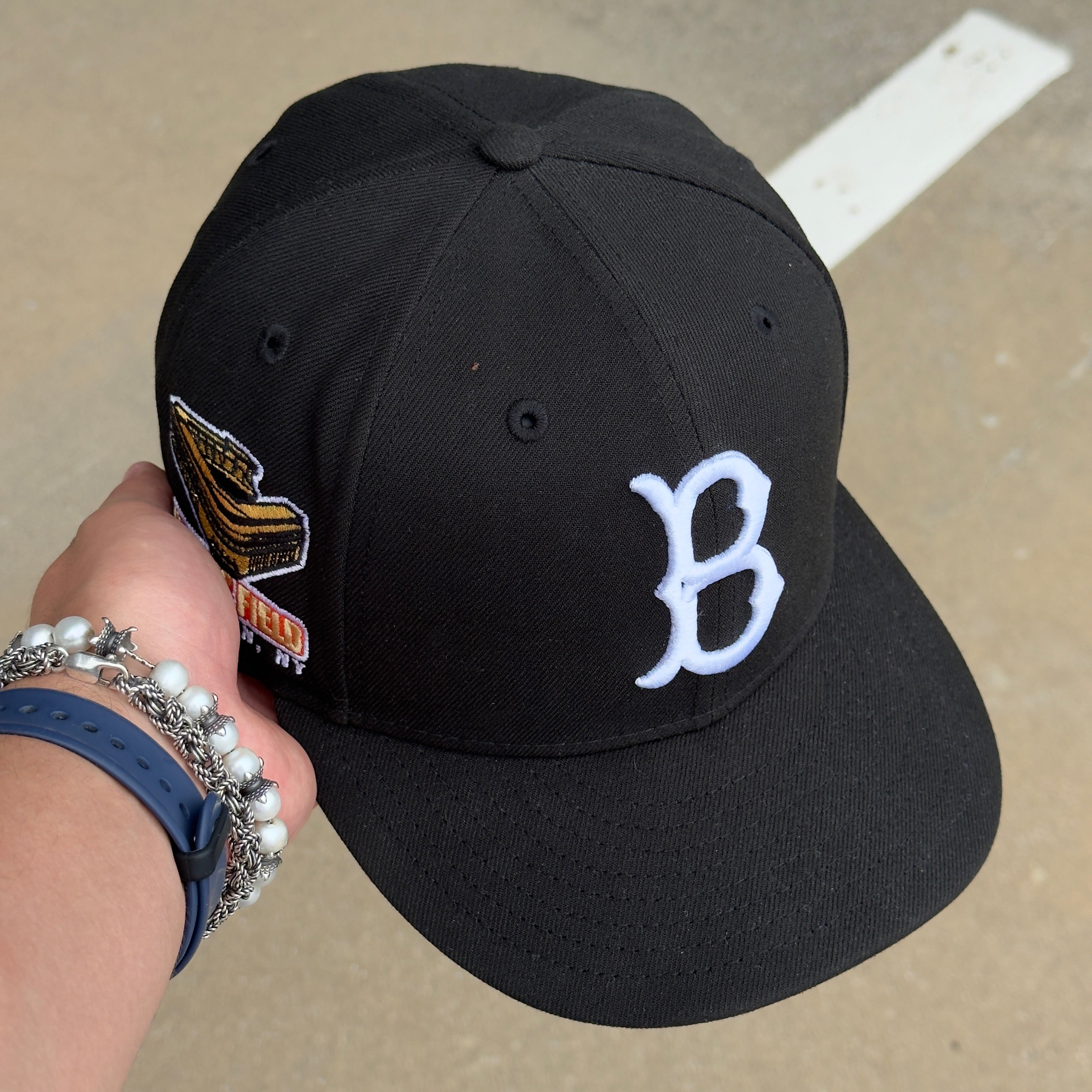 USED 1/2 Black Brooklyn Dodgers Ebbets Field 59FIFTY New Era Fitted Hat
