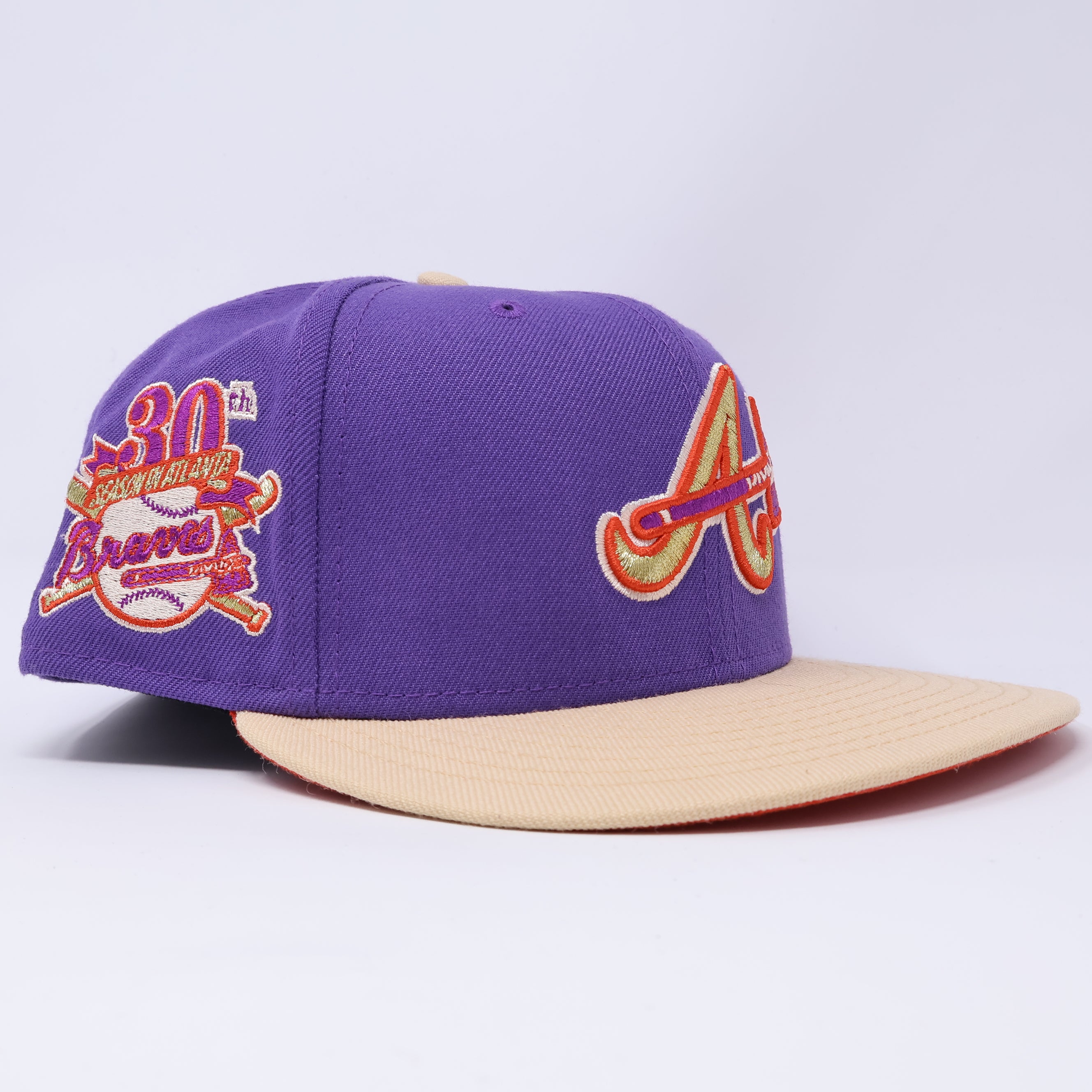 USED 3/4 Purple Atlanta Braves 30th Season 59fifty New Era Fitted Hat Cap