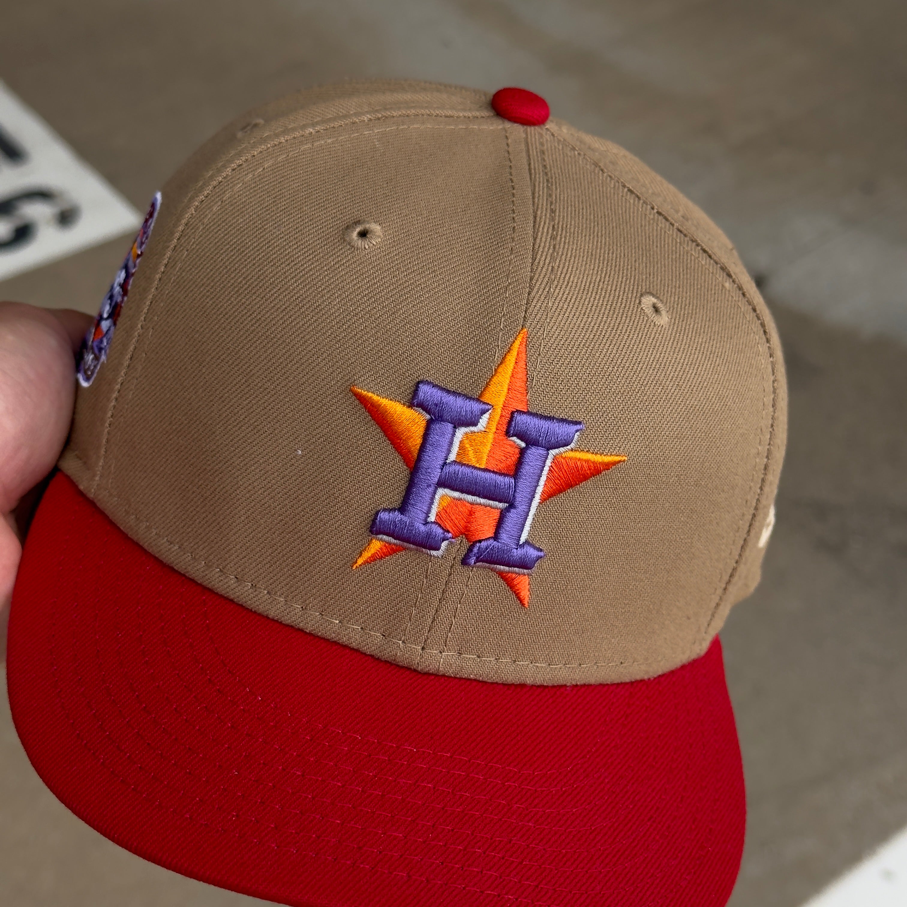 USED 1/2 Khaki Houston Astros 45th Anniversary Lavender 59FIFTY New Era Fitted Hat