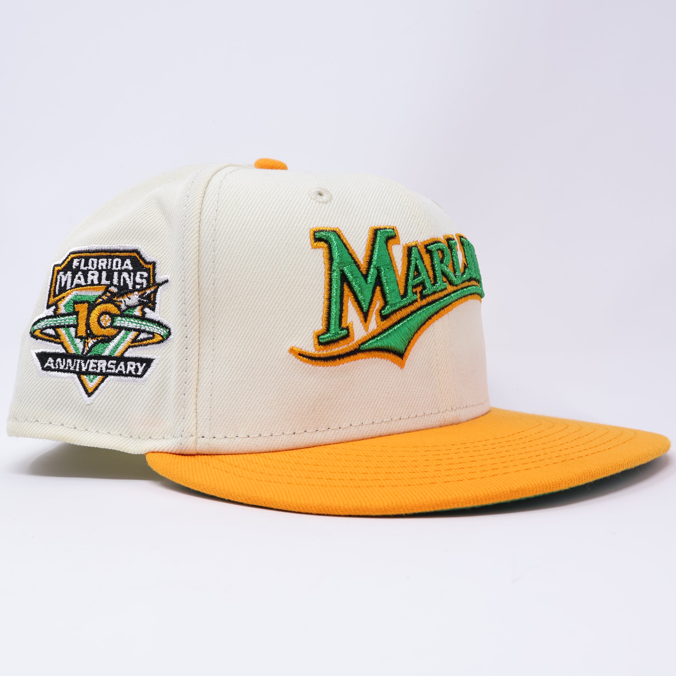 USED 3/4 Chrome Florida Marlins 10th Anniversary 59fifty New Era Fitted Hat Cap