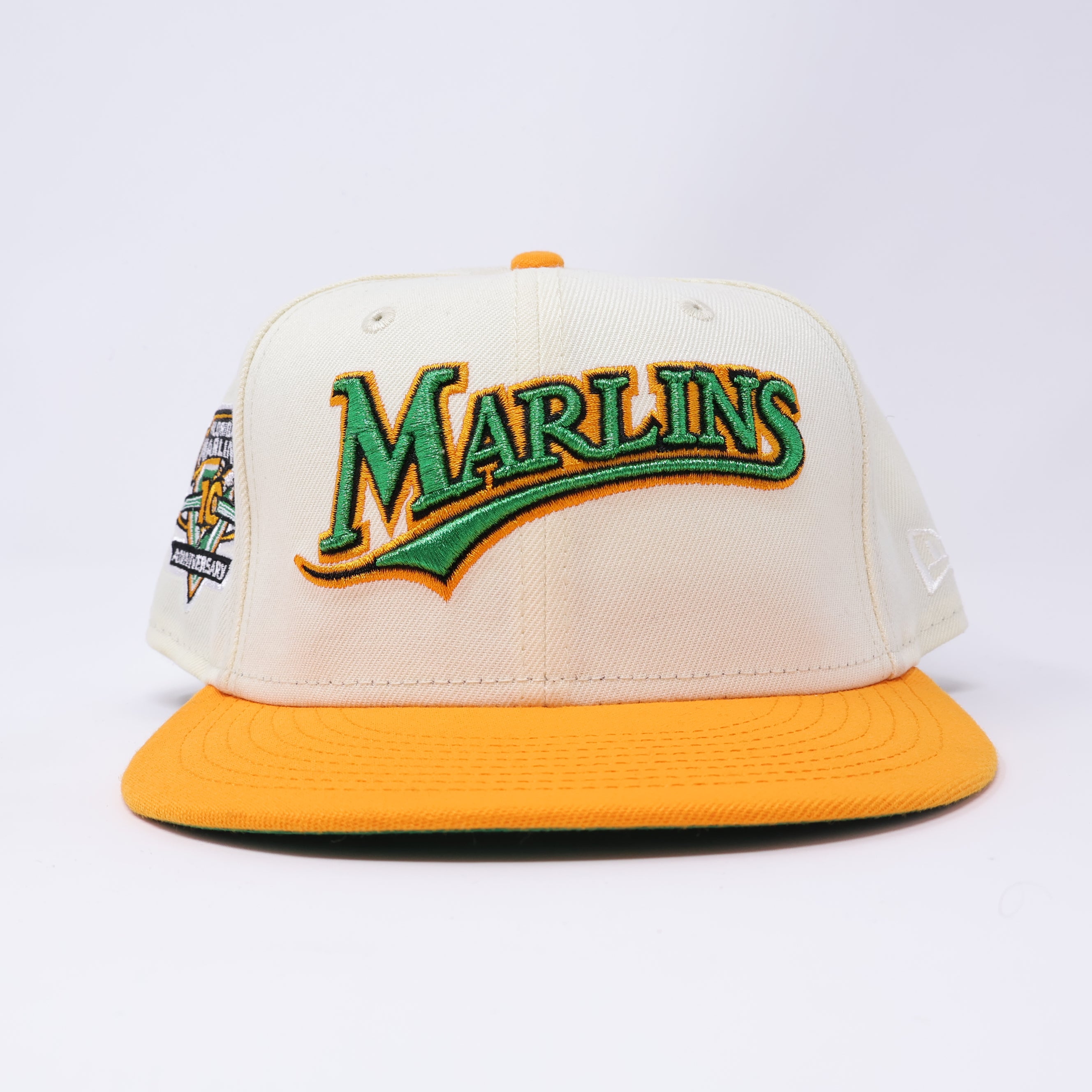 USED 3/4 Chrome Florida Marlins 10th Anniversary 59fifty New Era Fitted Hat Cap