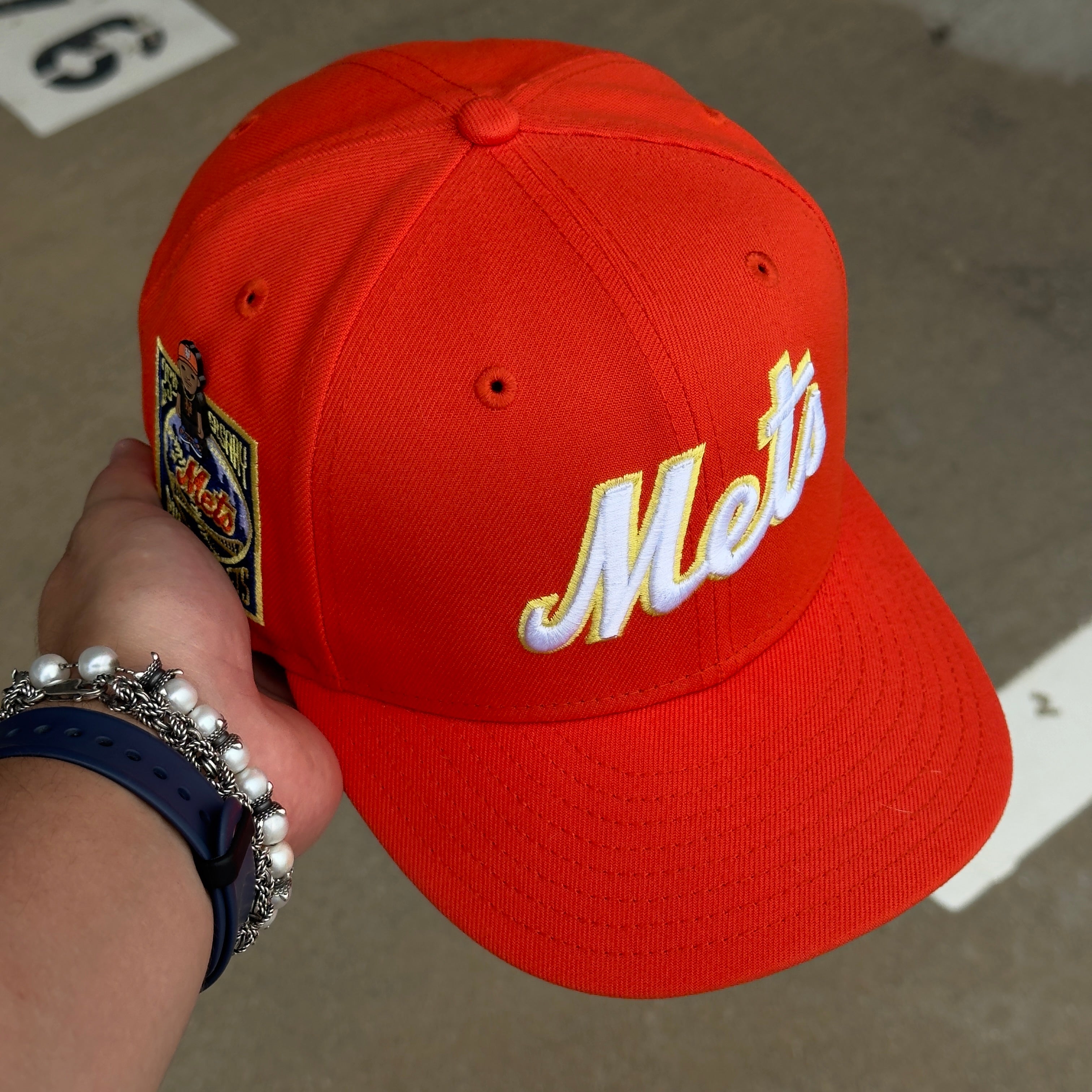 USED 1/2 Orange New York Mets 25th Anniversary 59FIFTY New Era Fitted Hat