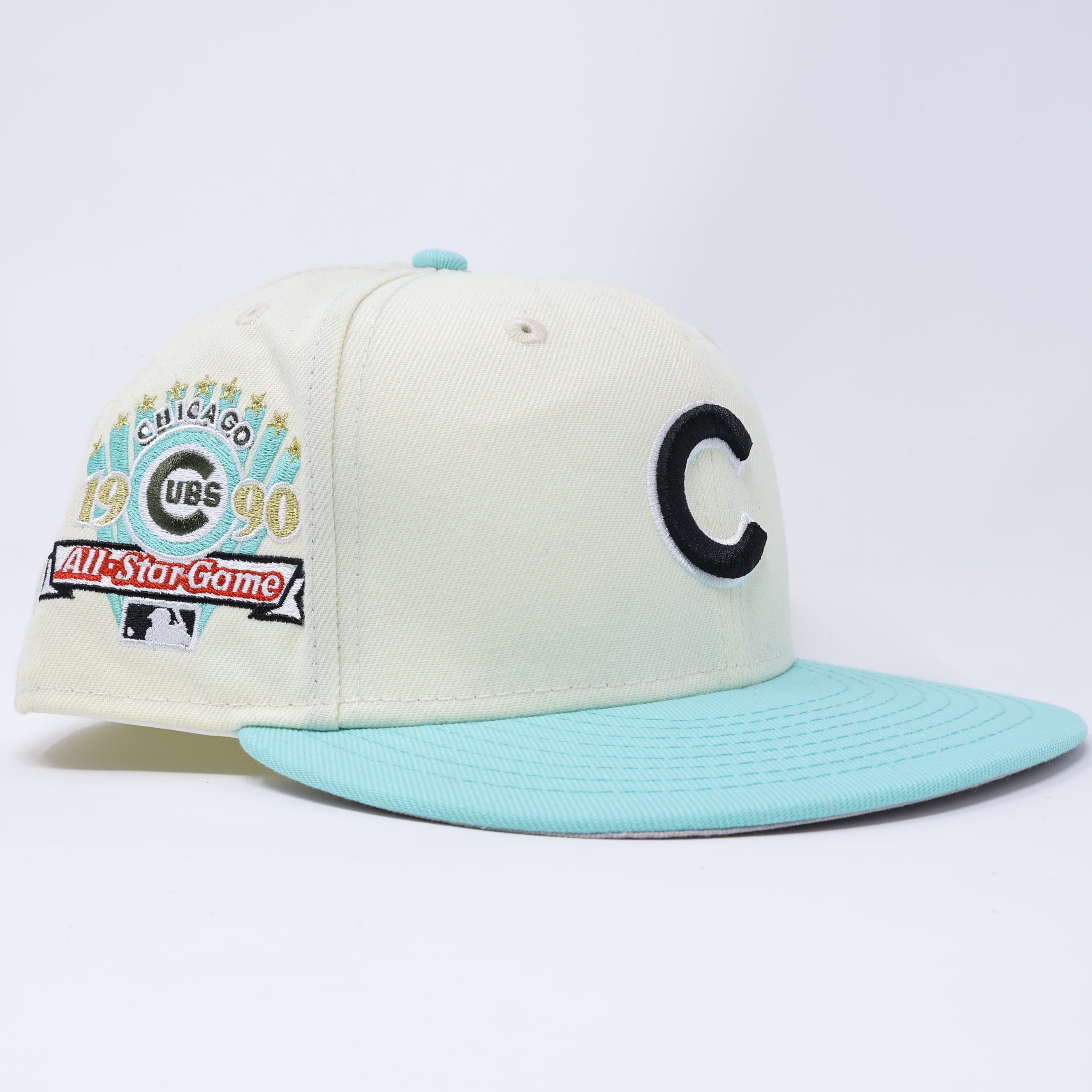 USED 3/4 Chrome Chicago Cubs 1990 All Star Game 59fifty New Era Fitted Hat Cap