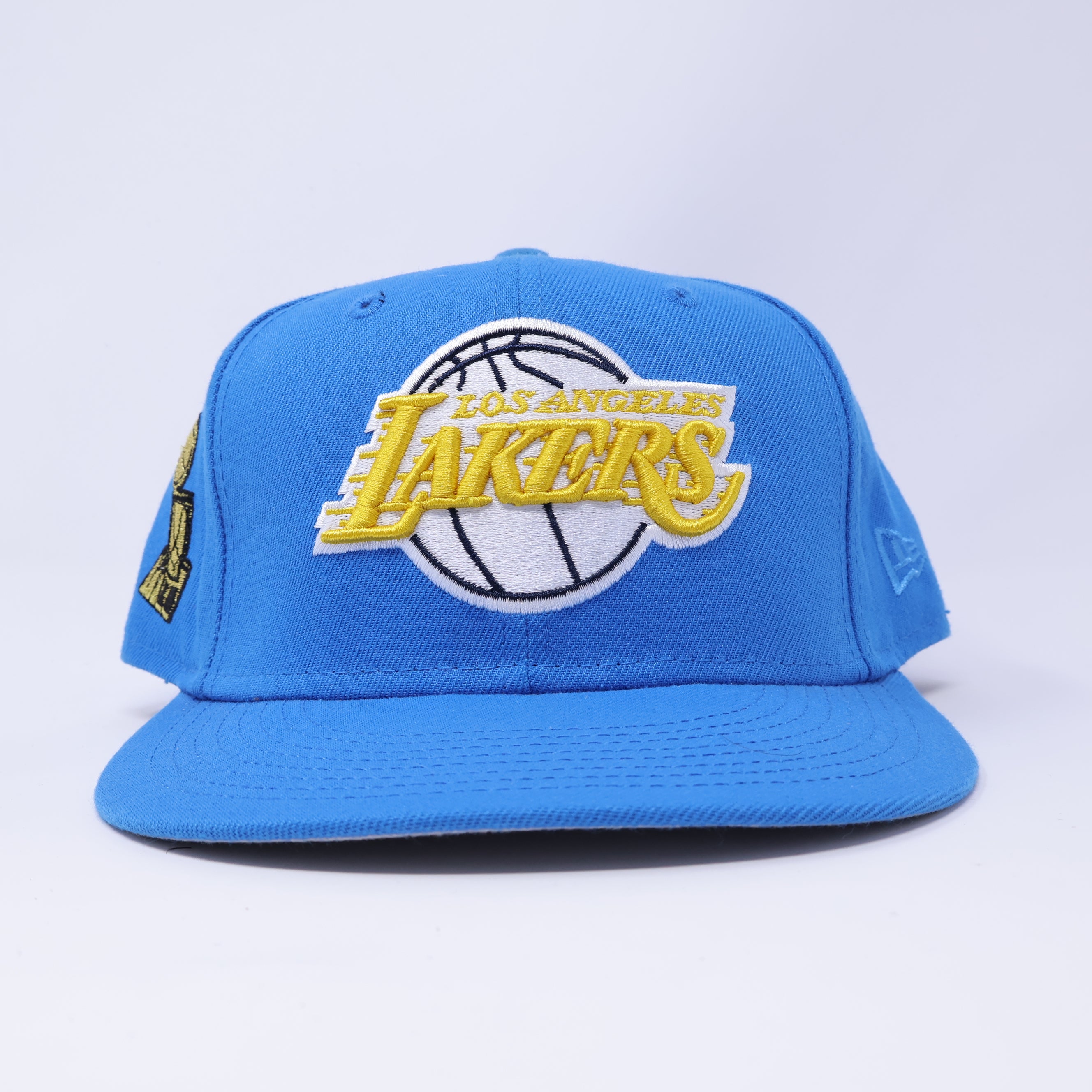 USED 5/8 Blue Los Angeles Lakers Trophy NBA 59fifty New Era Fitted Hat Cap