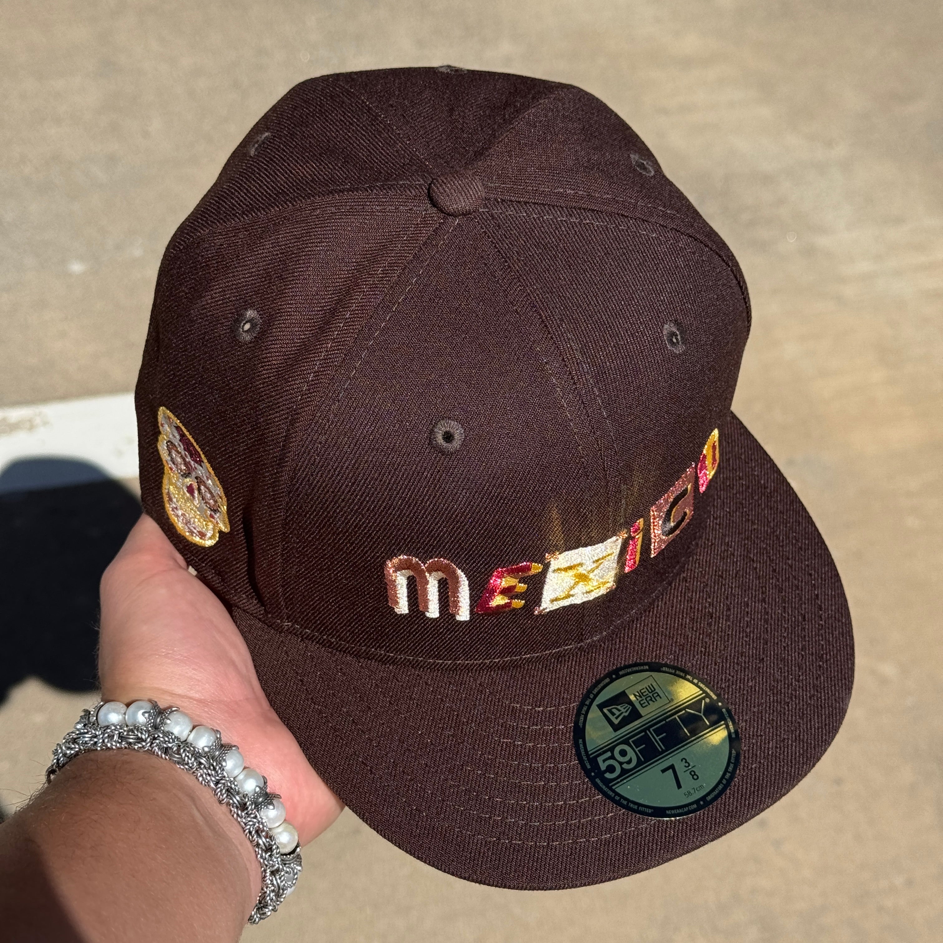 NWT Brown Mexico WBC Mexican Flag Skull 59fifty New Era Fitted Hat Cap