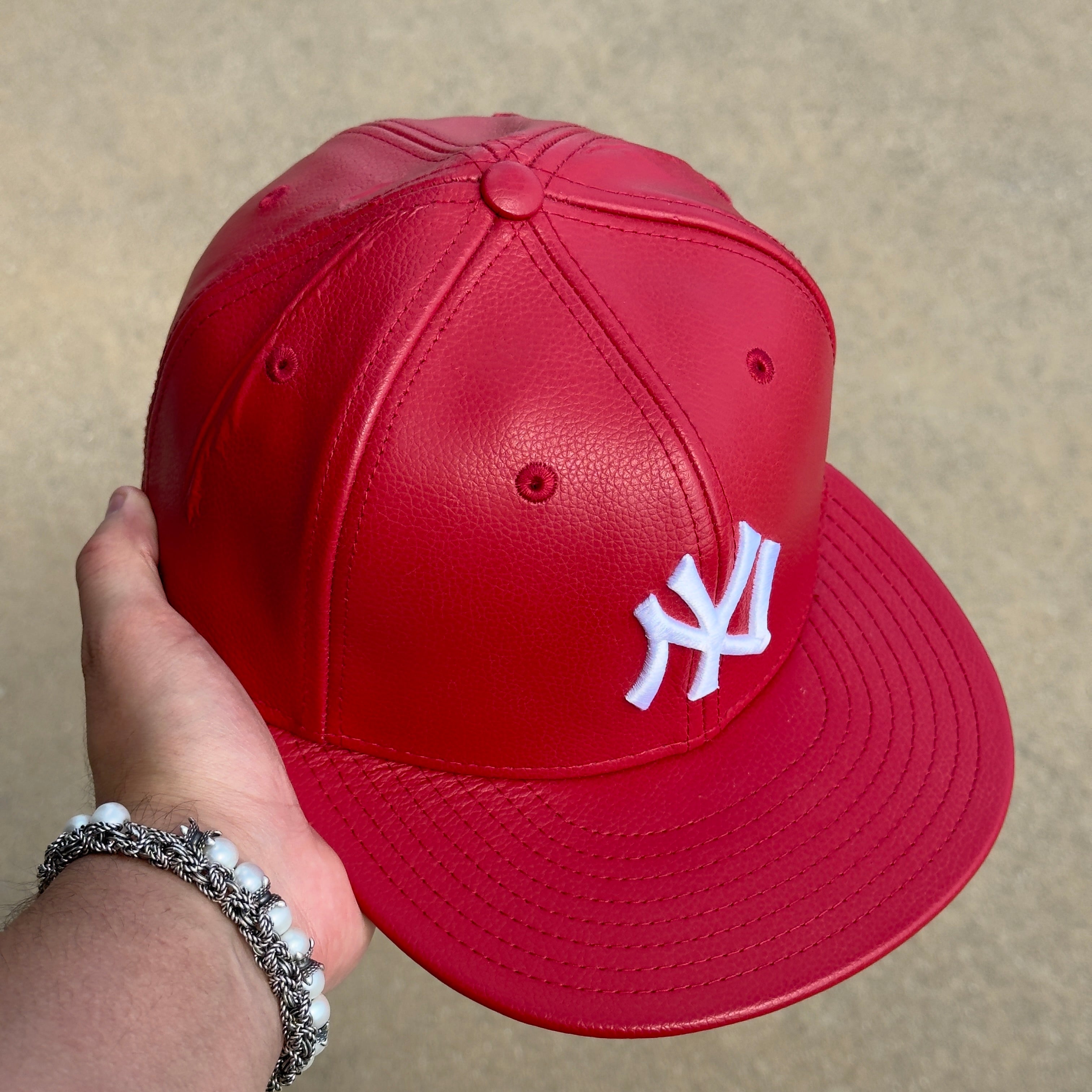 NEW 1/4 Red New York Yankees Genuine Leather MLB 59FIFTY New Era Fitted Hat