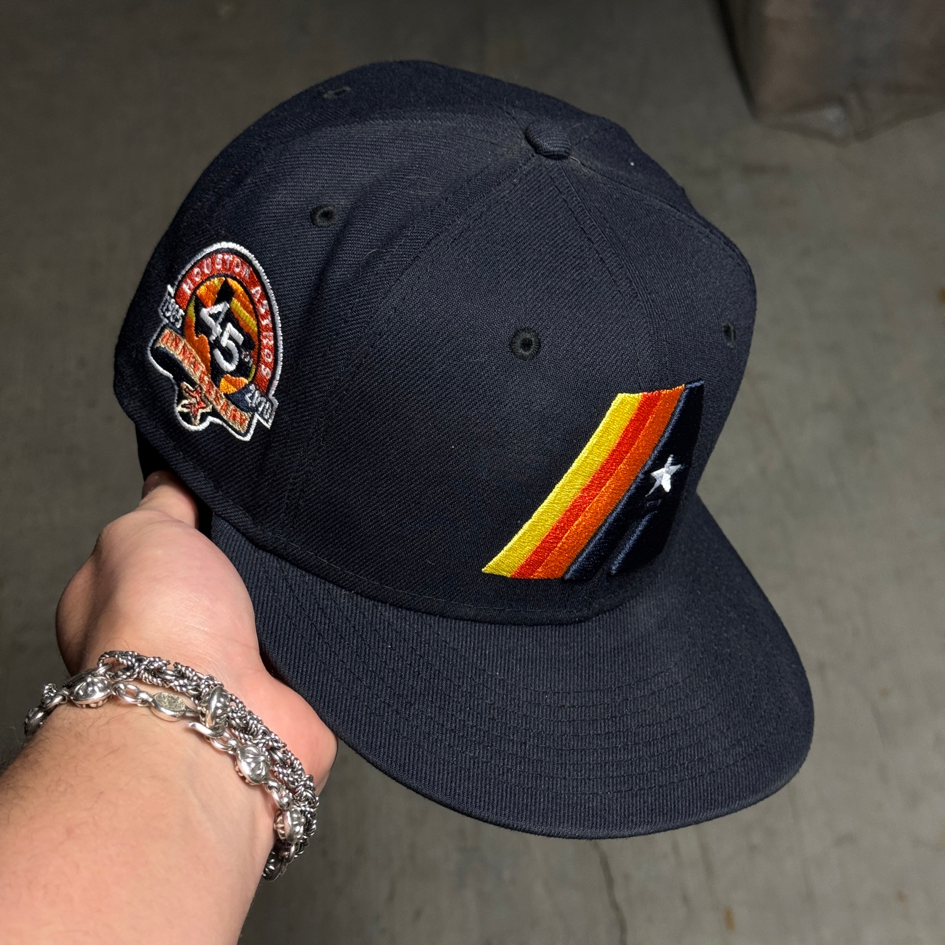 USED 3/8 Navy Houston Astros 45th Anniversary 59fifty New Era Fitted Hat Cap
