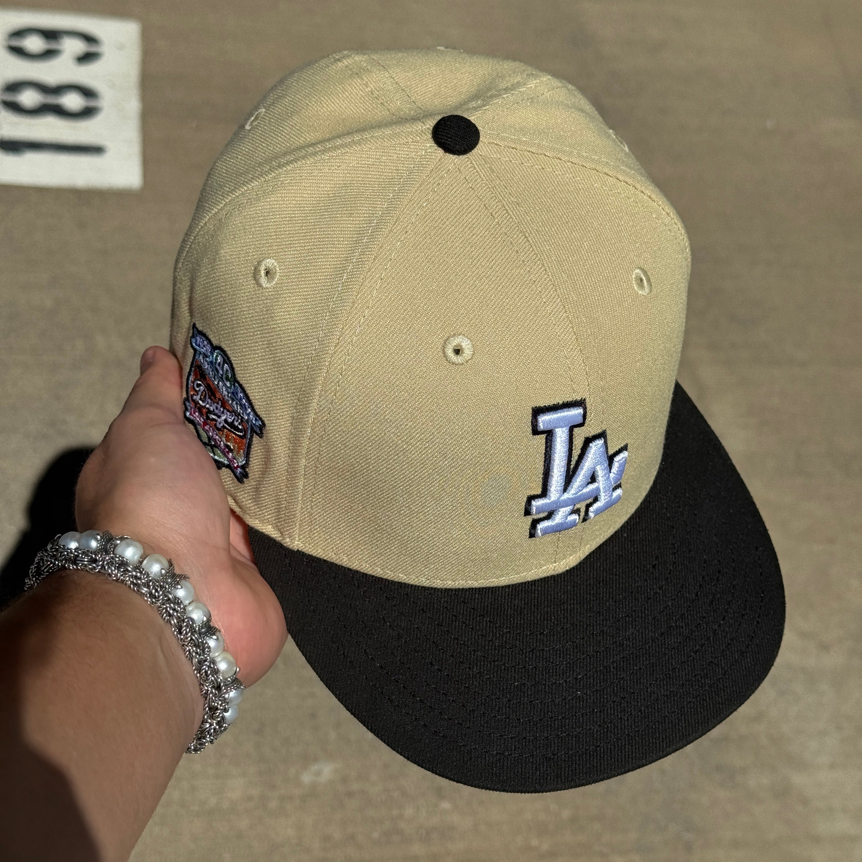 USED 5/8 Khaki Los Angeles Dodgers 40th Anniversary 59fifty New Era Fitted Hat Cap