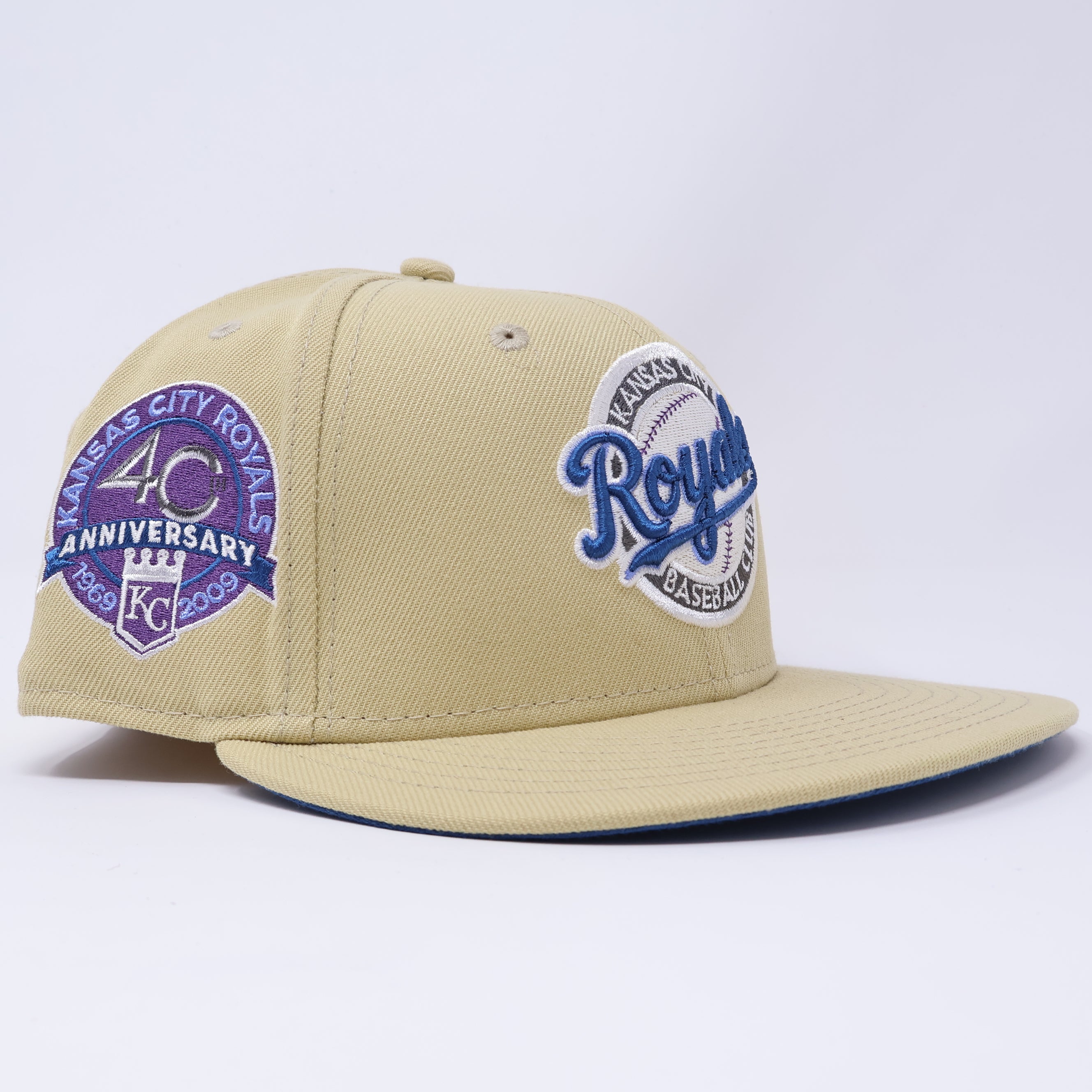 USED 1/8 Khaki Kansas City Royals 40th Anniversary 59fifty New Era Fitted Hat Cap