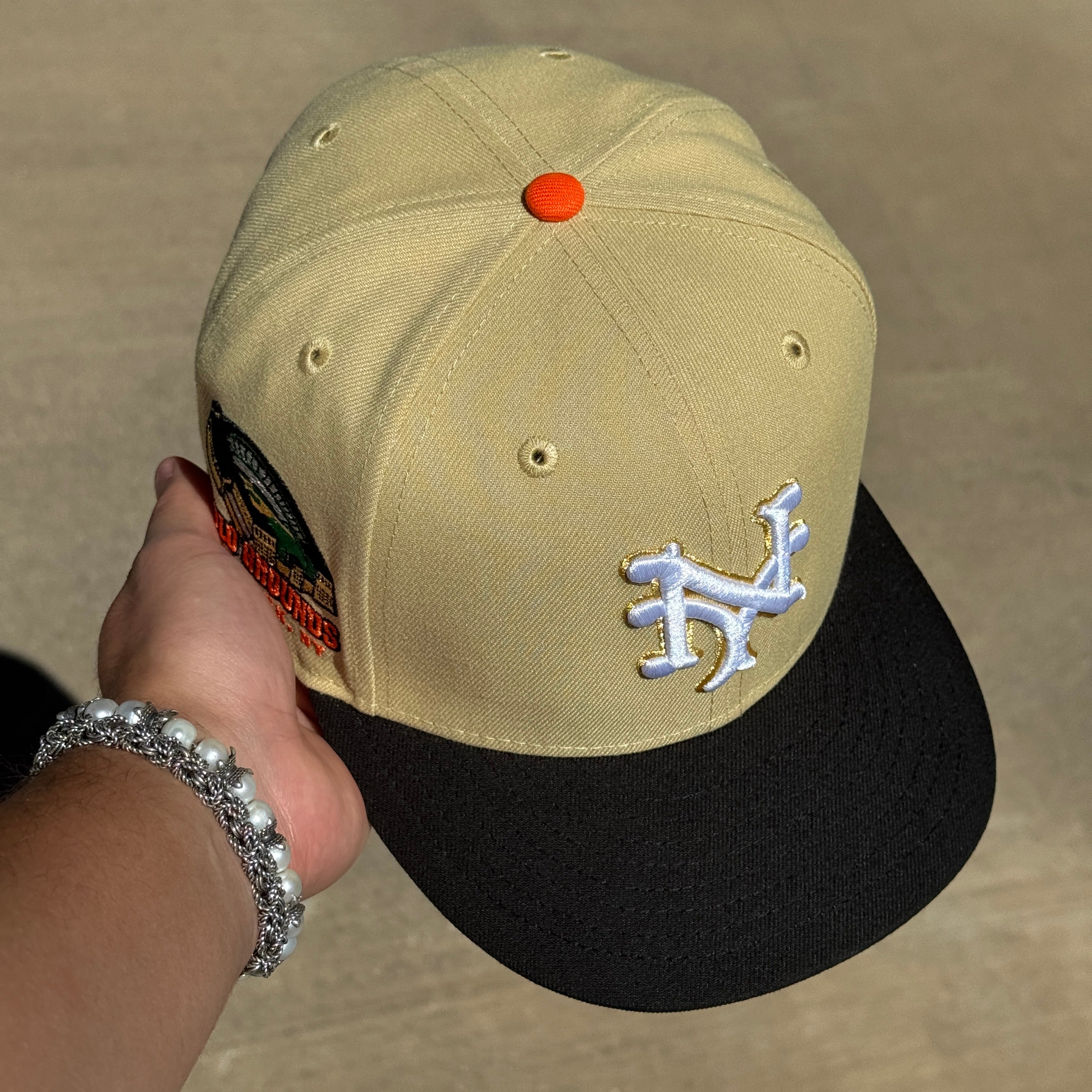 USED 3/4 Khaki New York giants Polo Grounds Stadium 59fifty New Era Fitted Hat Cap