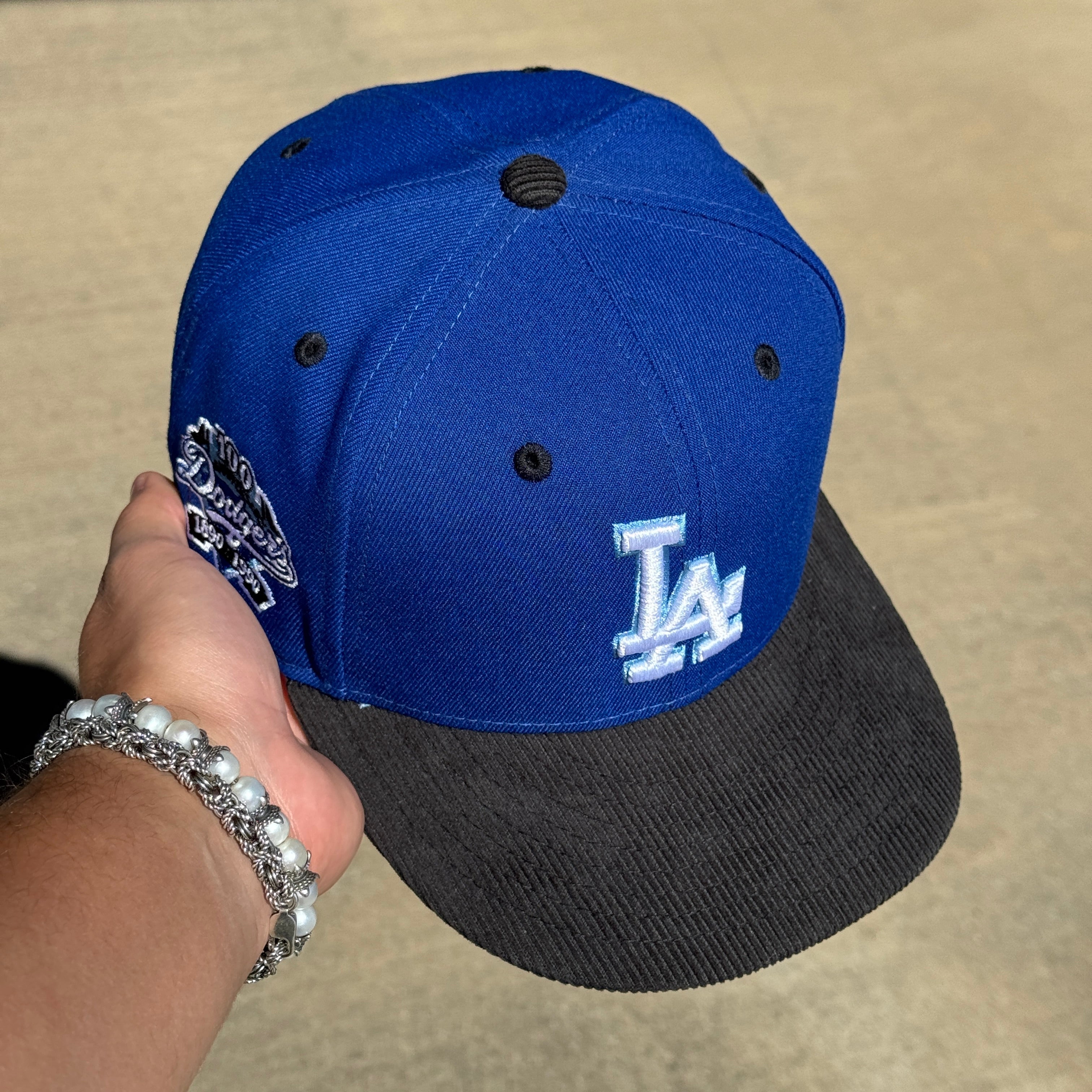 USED 5/8 Blue Los Angeles Dodgers 100th Anniversary 59fifty New Era Fitted Hat Cap