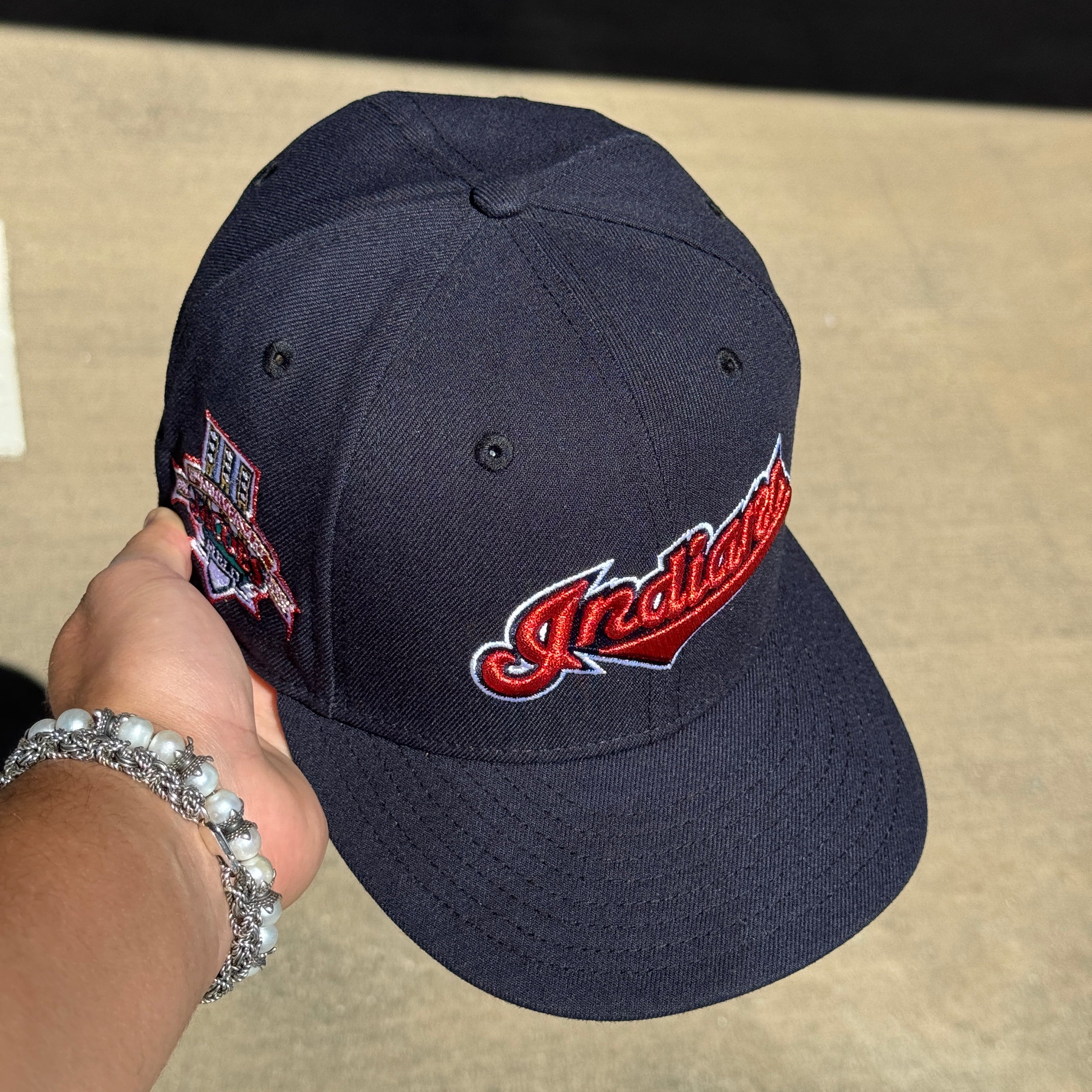 USED 5/8 Navy Cleveland Indians Jacobs Field 59fifty New Era Fitted Hat Cap