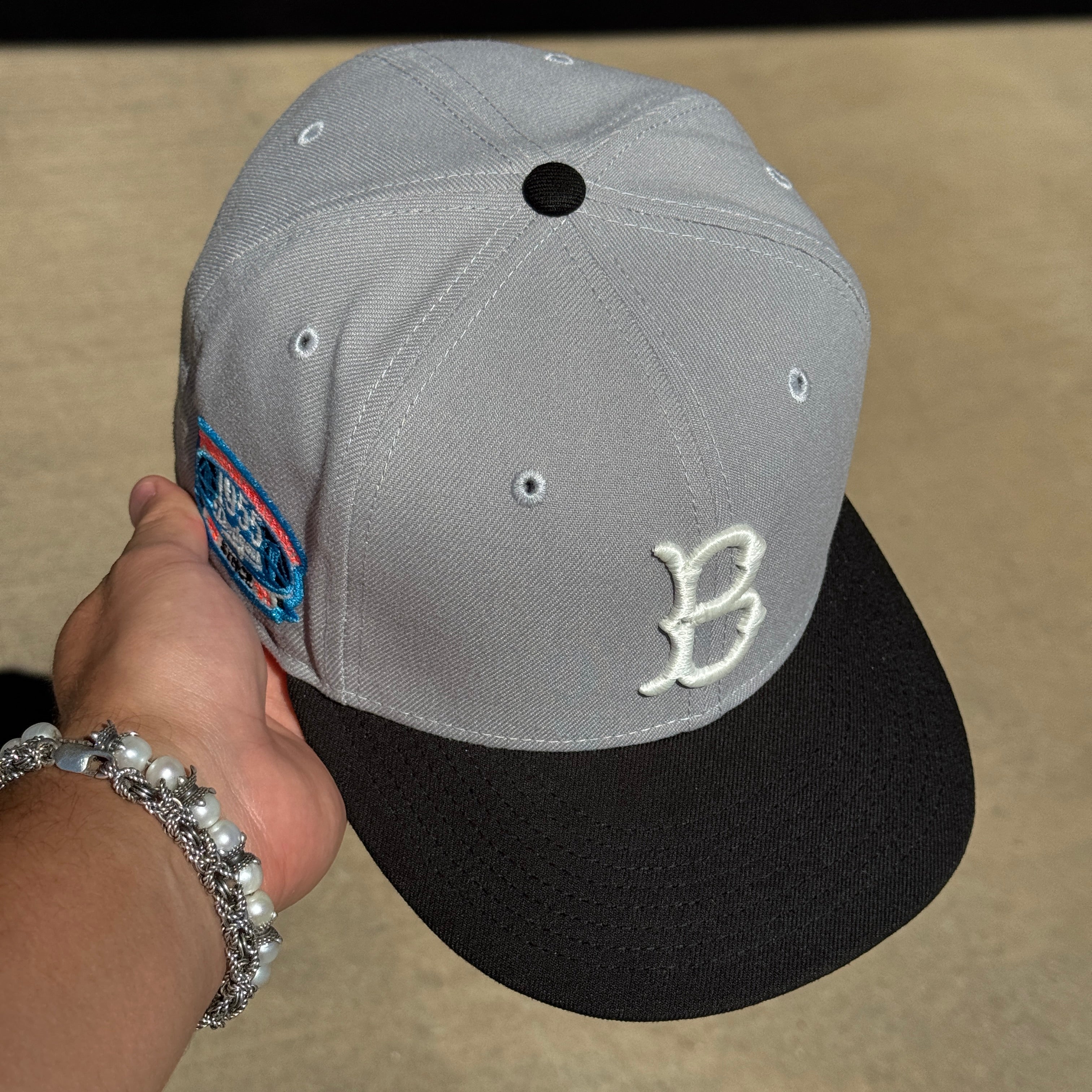 USED 5/8 Gray Brooklyn Dodgers 1955 World Champs 59fifty New Era Fitted Hat Cap