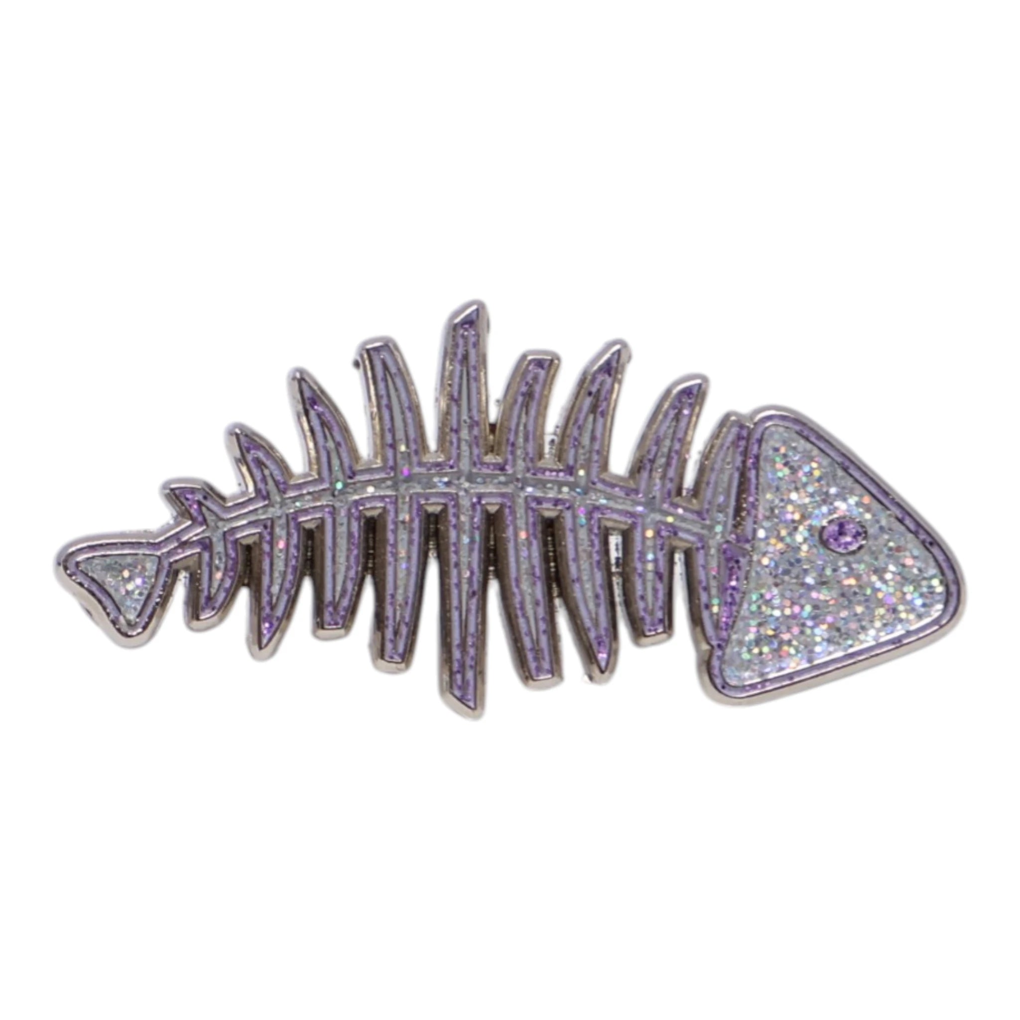 Fishbones Silver Plating / Purple Glitter Graphic Pin