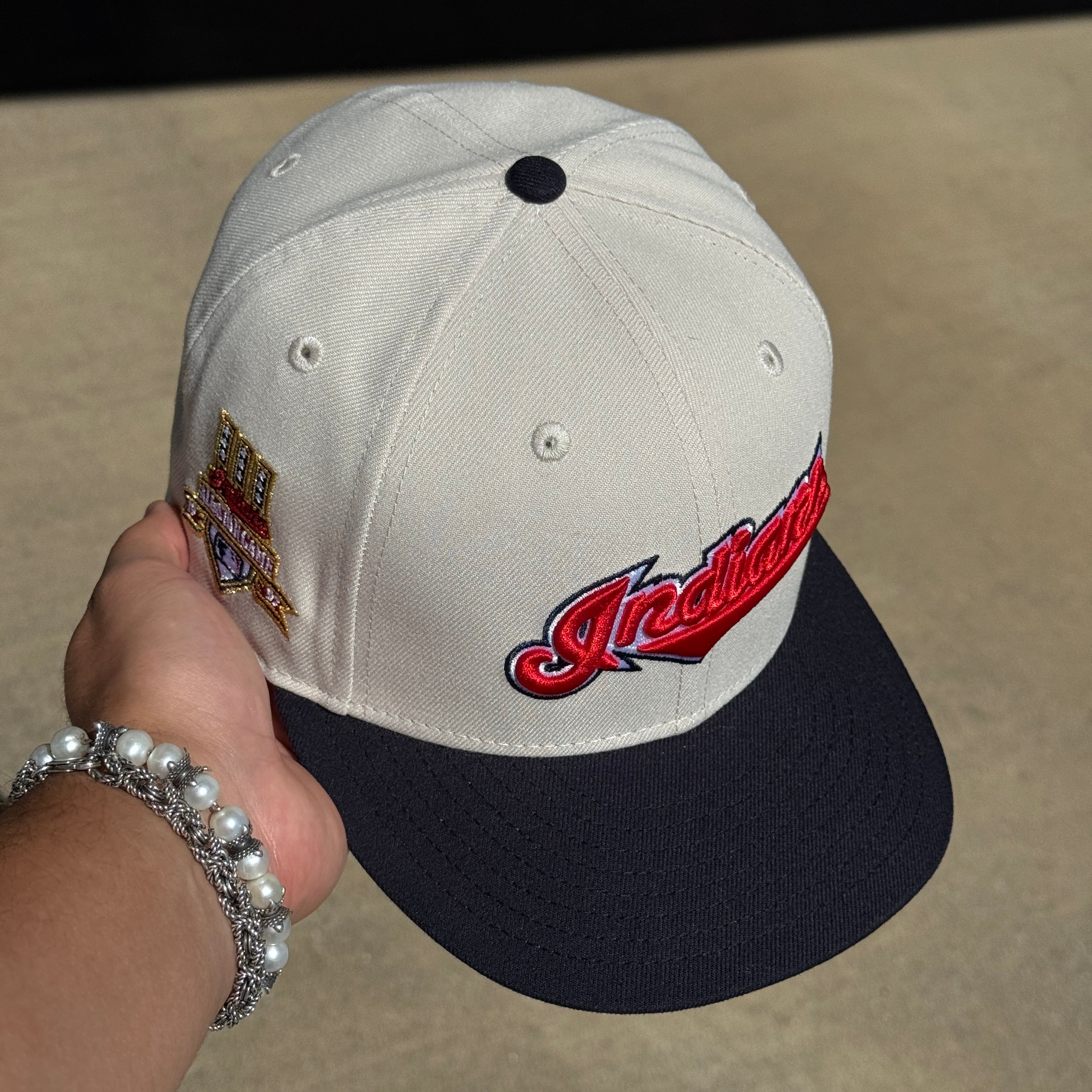 USED 5/8 Stone Cleveland Indians Jacobs Field 59fifty New Era Fitted Hat Cap