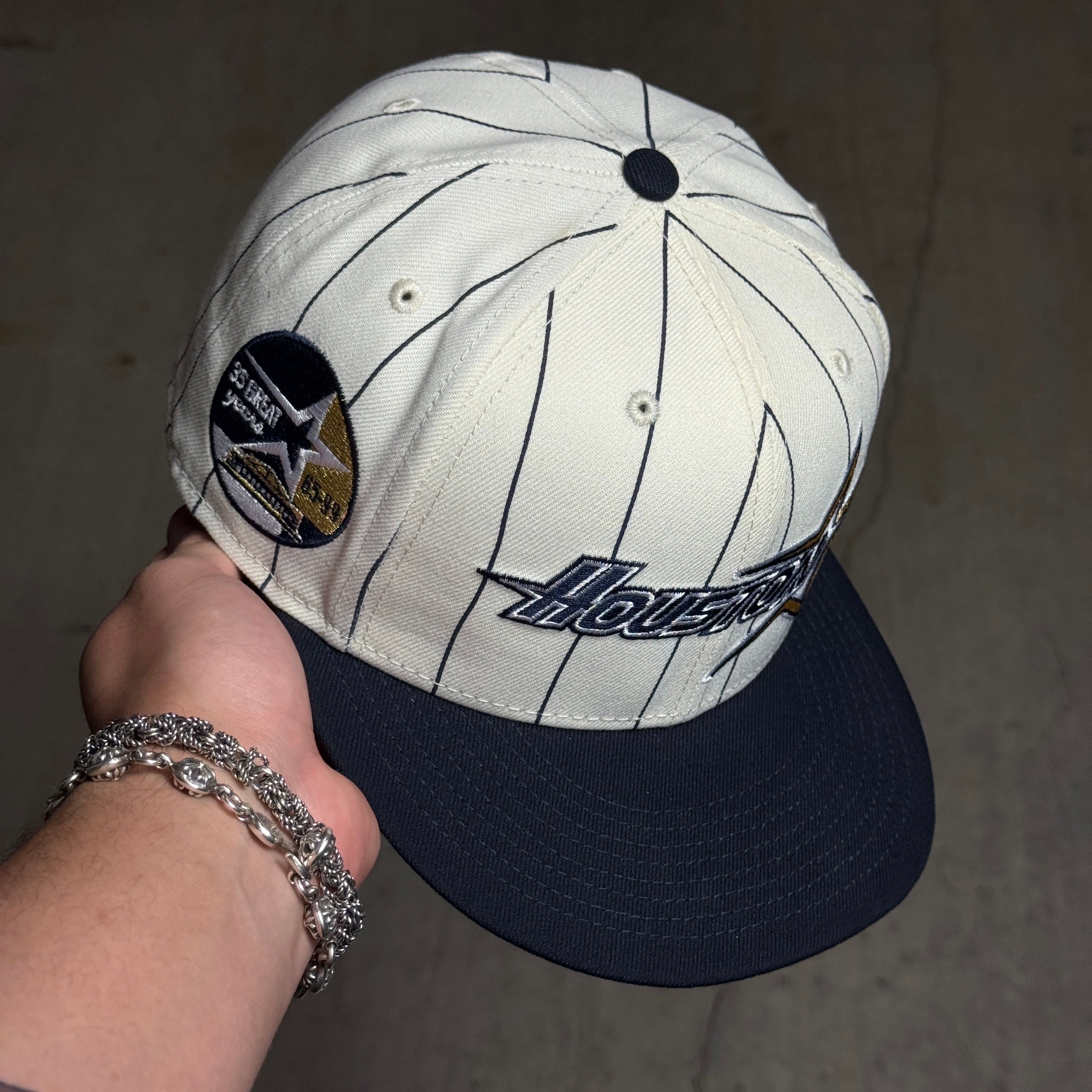 USED 3/8 Chrome Pinstripe Houston Astros 35 Great Years 59fifty New Era Fitted Hat Cap