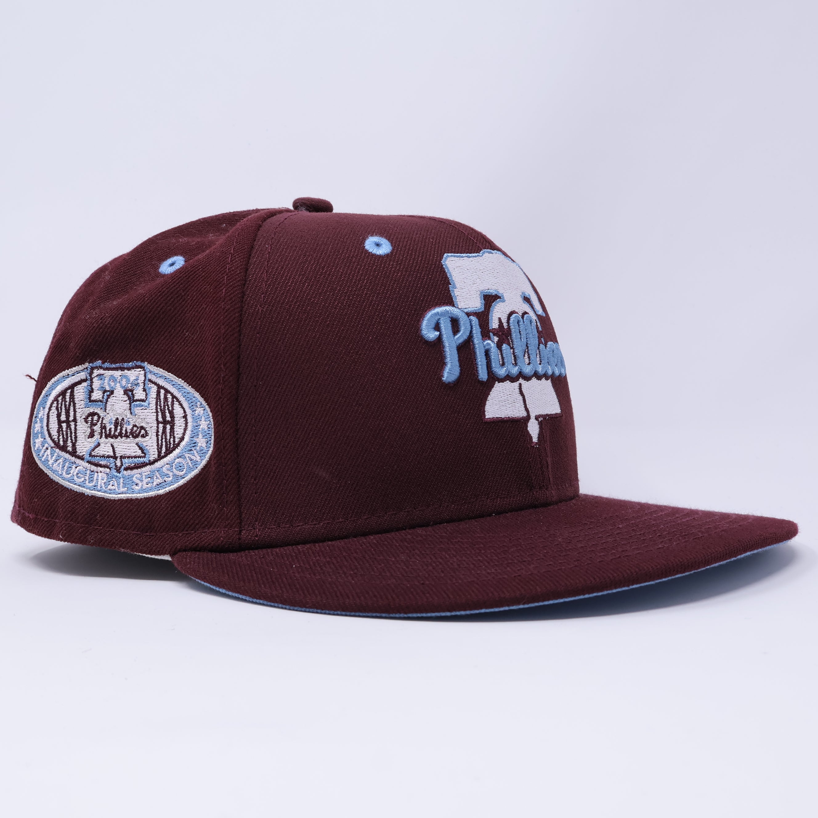 USED 7 Maroon Philadelphia Phillies 2004 Inaugural Season 59fifty New Era Fitted Hat Cap