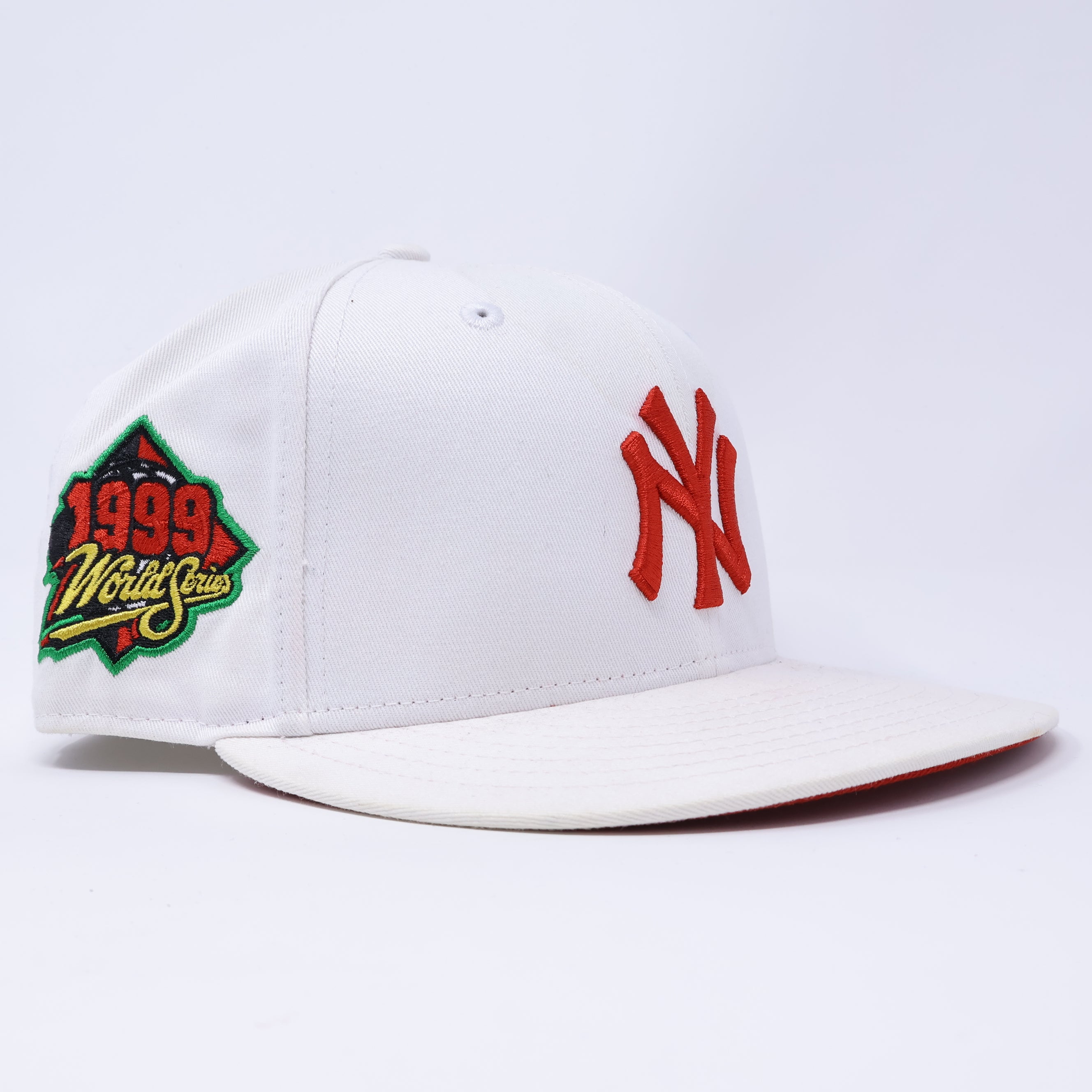 USED 7 White New York Yankees 1999 World Series 59fifty New Era Fitted Hat Cap