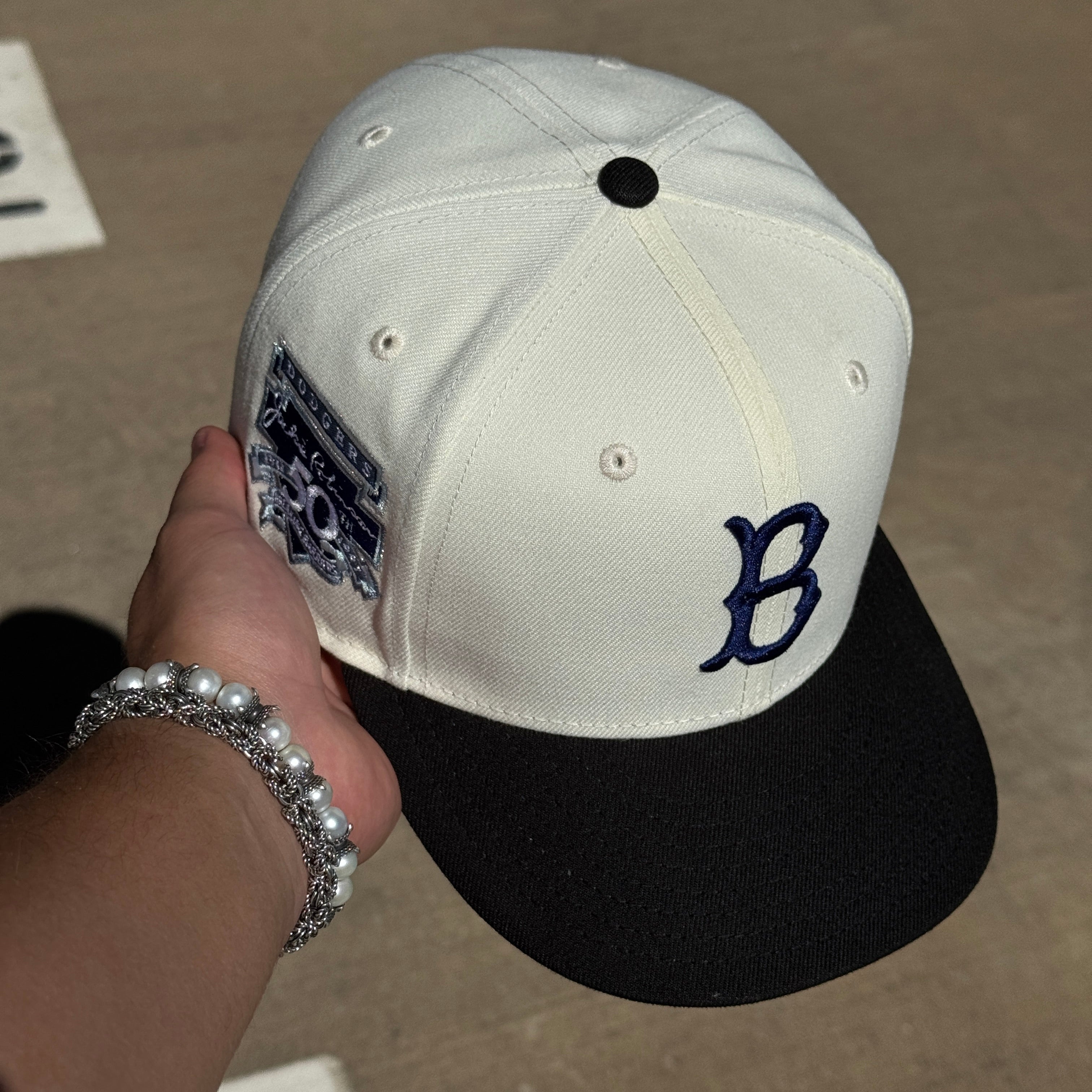 USED 5/8 Chrome Brooklyn Dodgers Jackie Robinson 50th 59fifty New Era Fitted Hat Cap