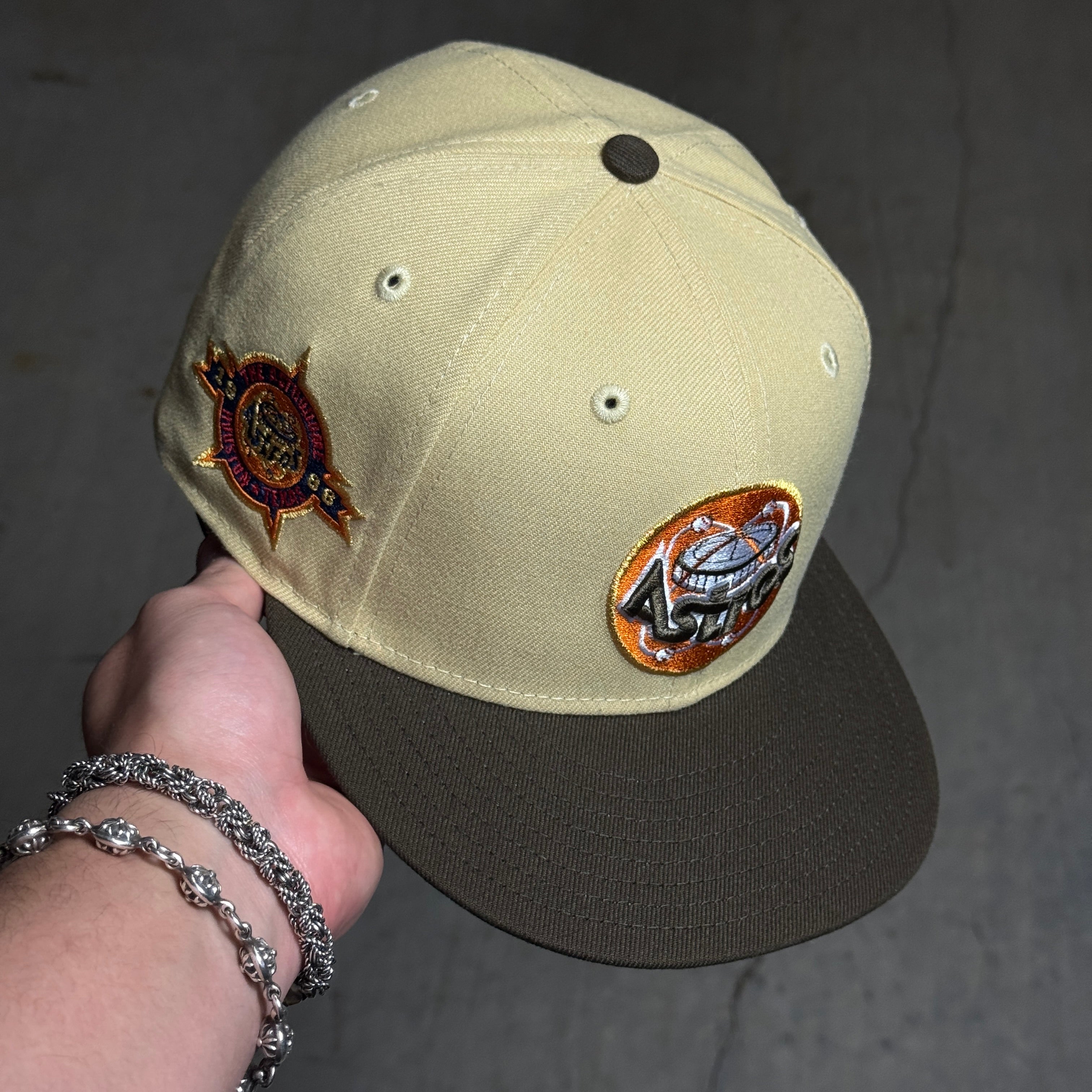 USED 3/8 Khaki Houston Astros 1986 Astrodome 59fifty New Era Fitted Hat Cap