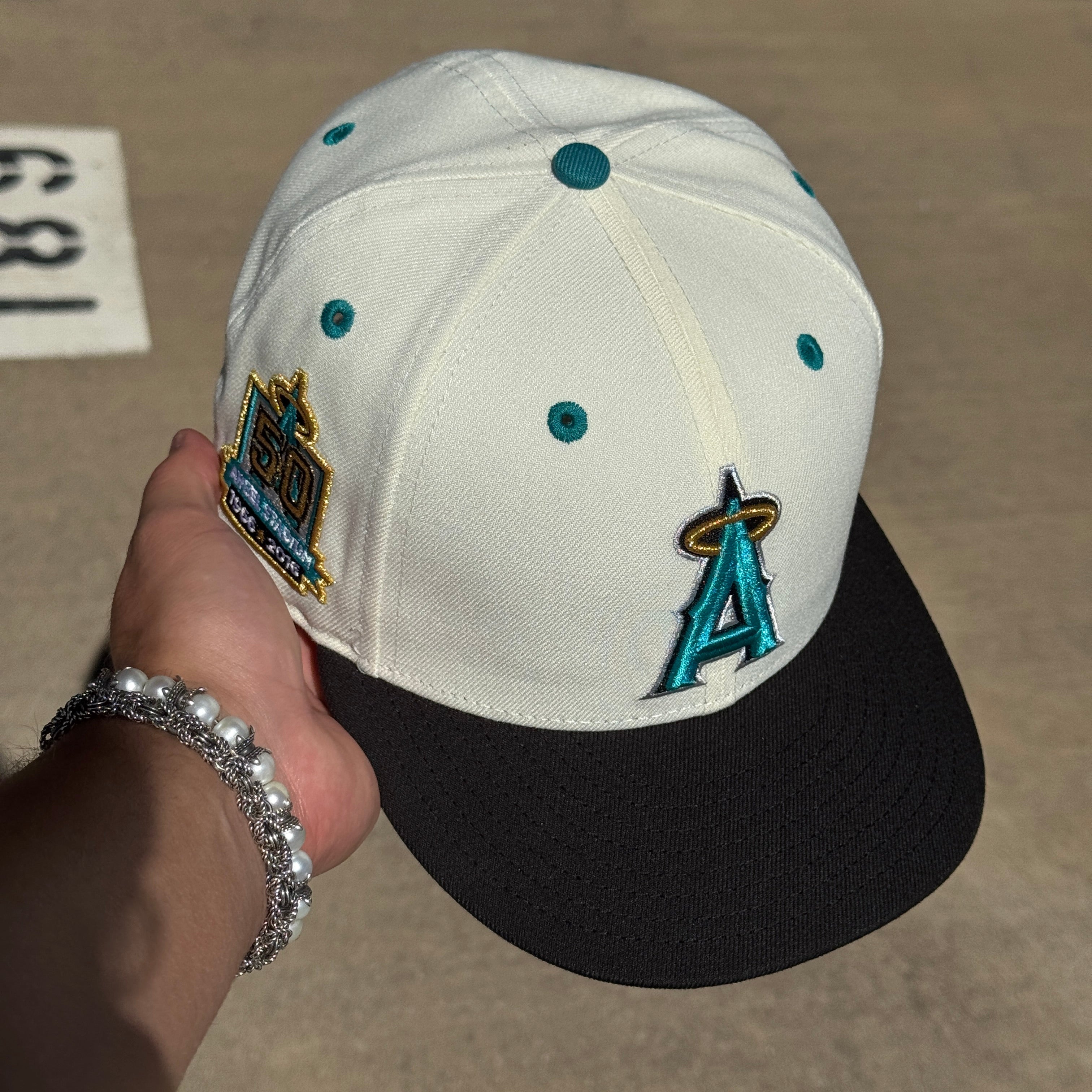 USED 5/8 Chrome California Angels 50th Anniversary 59fifty New Era Fitted Hat Cap