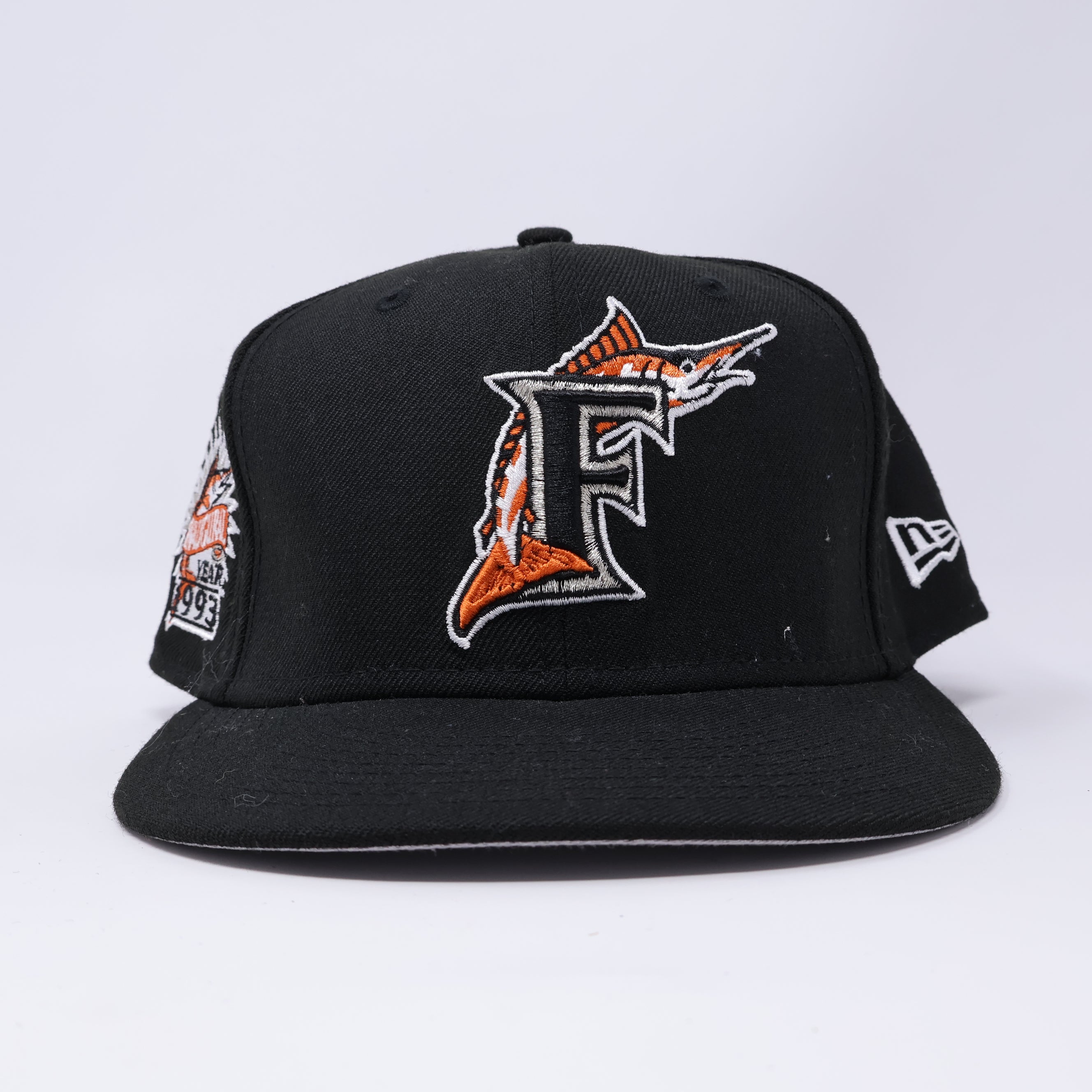 USED 5/8 Black Florida Marlins 1993 Inaugural Year 59fifty New Era Fitted Hat Cap