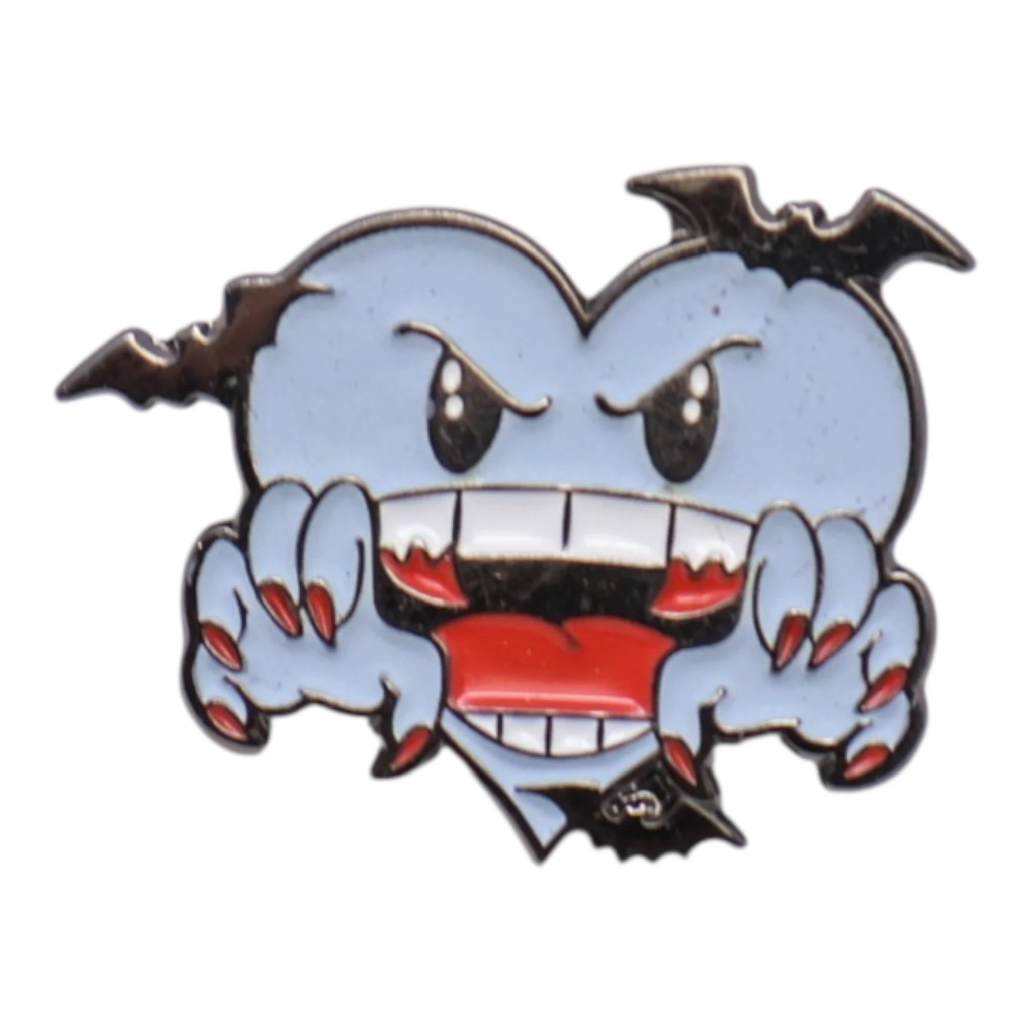 Blue Halloween Vampyre Heart Peace Sign Graphic Pin