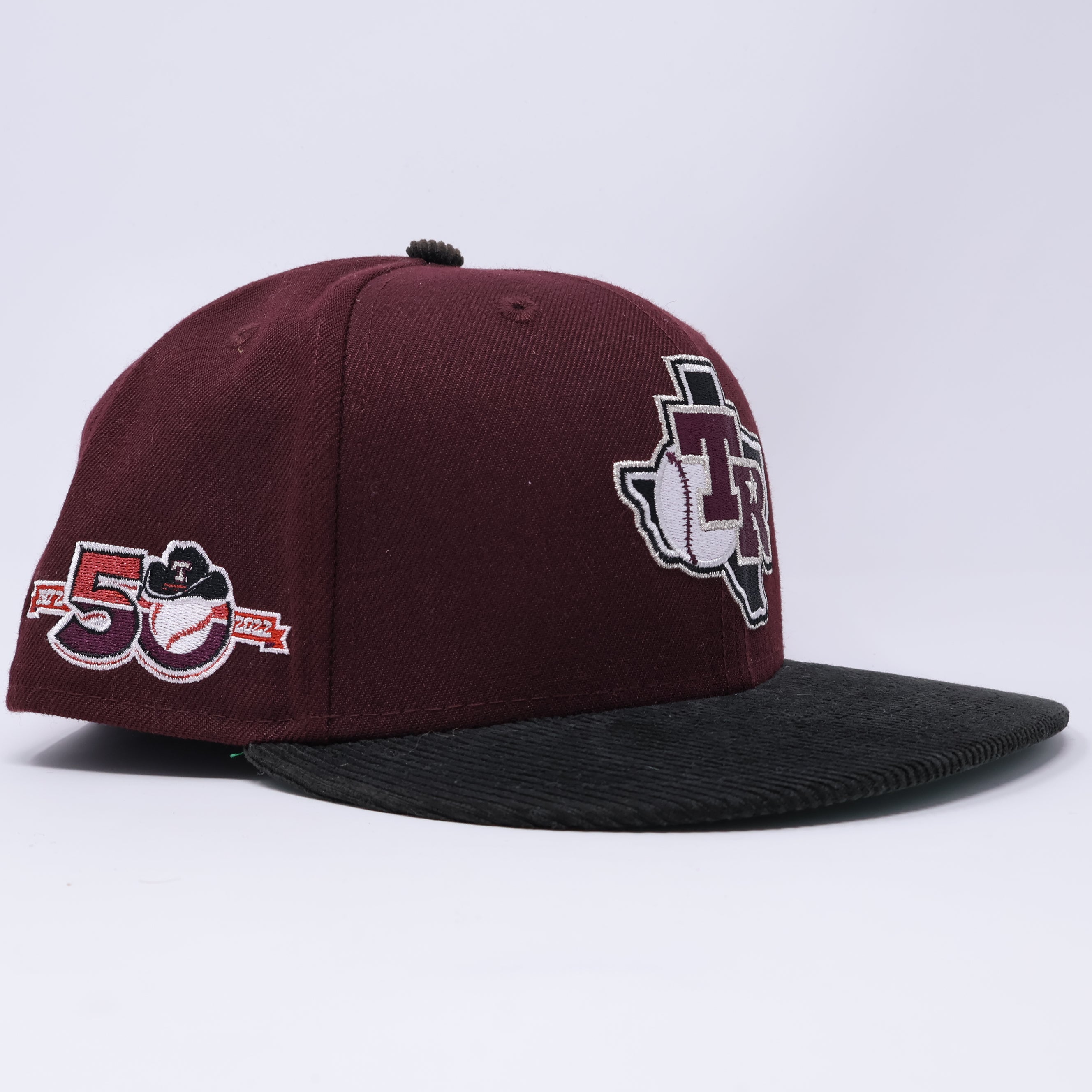 7 1/2 USED Burgundy Texas Rangers 50 Years Corduroy 59fifty New Era Fitted Cap Hat