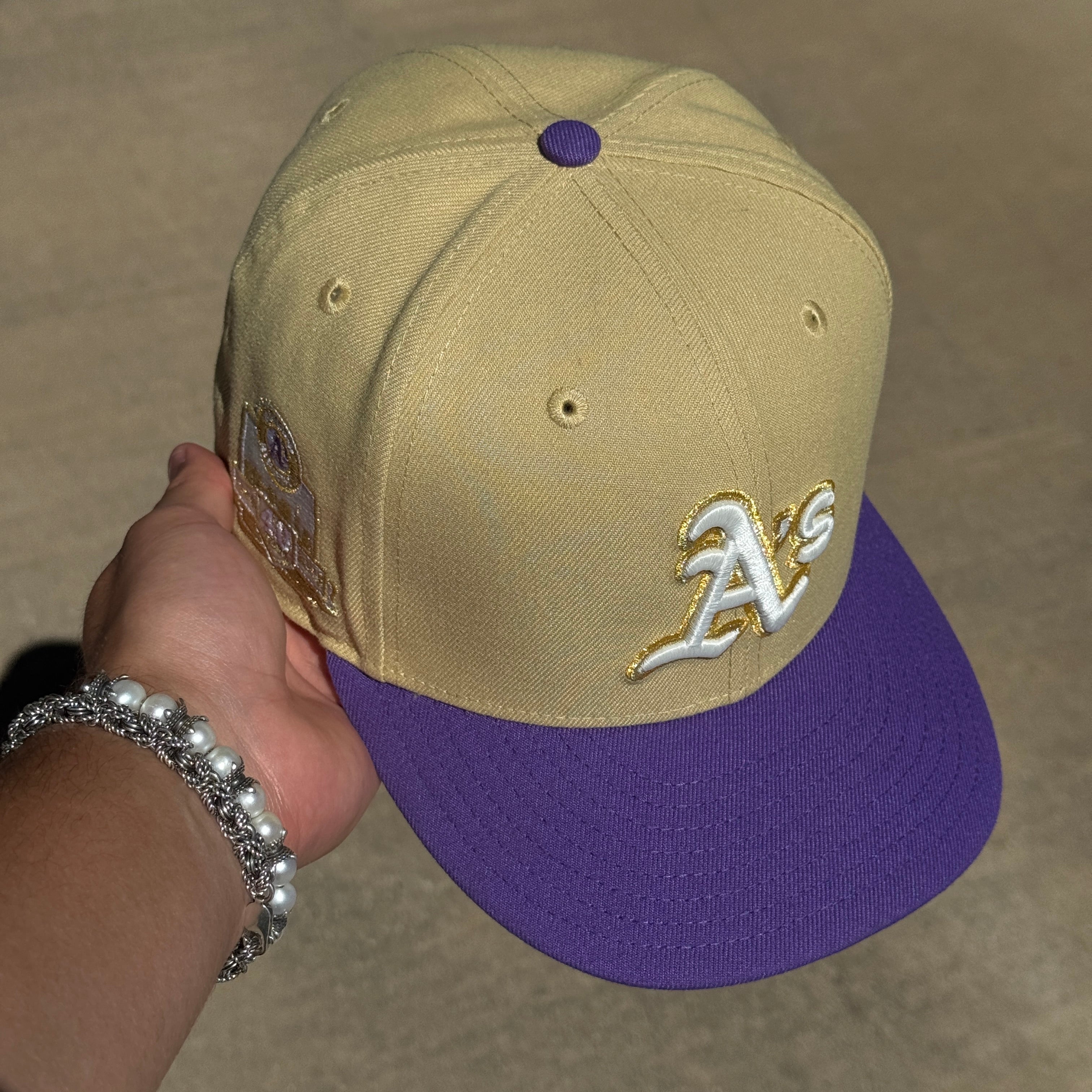 USED 1/2 Khaki Oakland Athletics 40th Anniversary 59fifty New Era Fitted Hat Cap