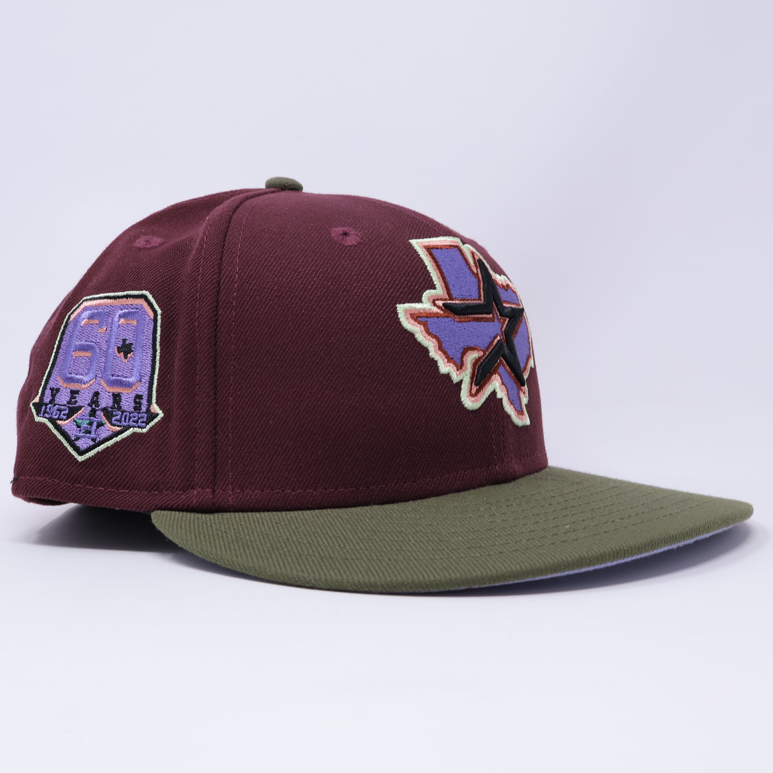 USED 1/2 Maroon Houston Astros 60th Anniversary Hatclub 59FIFTY New Era Fitted Hat