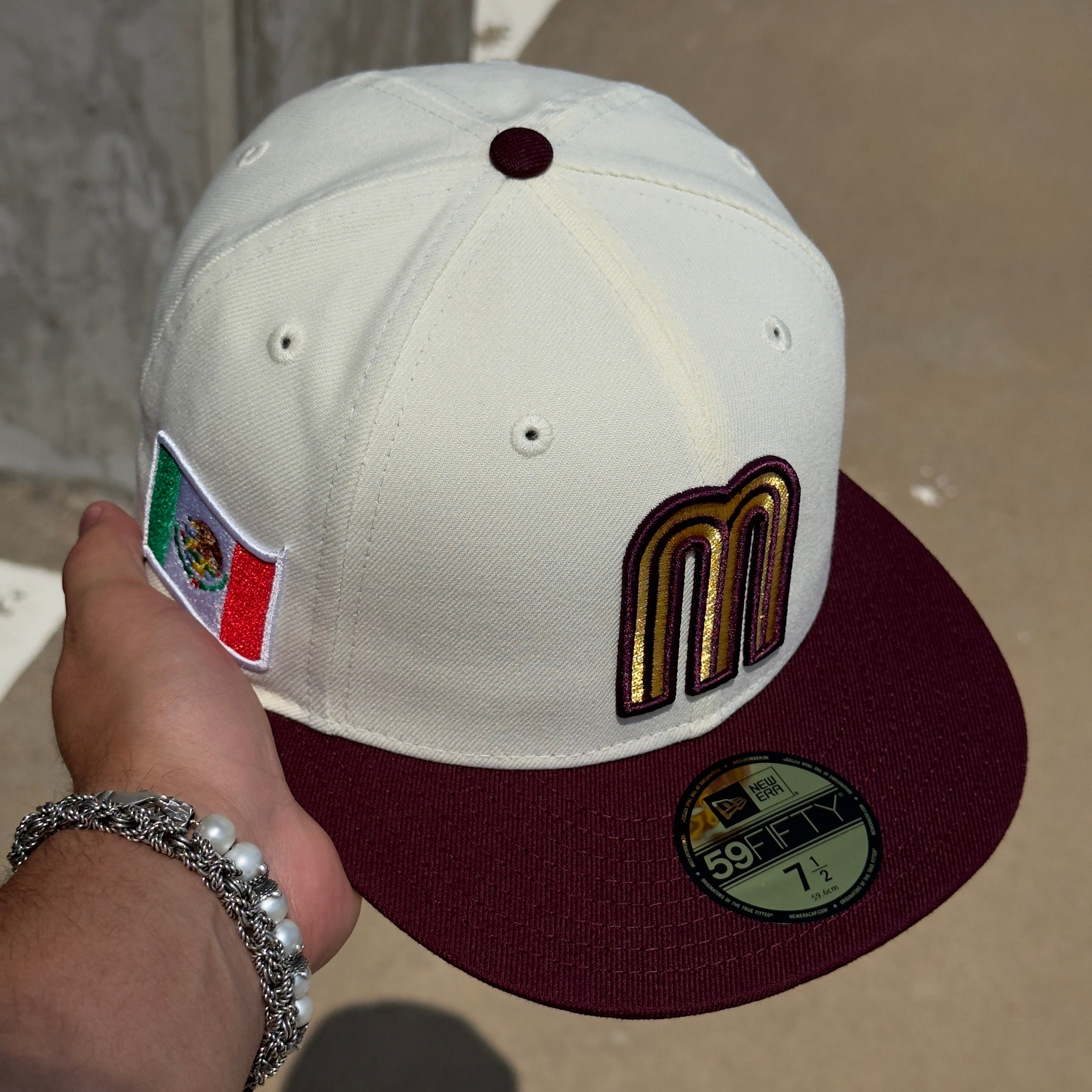 NEW 1/2 Chrome Mexican National Baseball Maroon WBC 59FIFTY New Era Fitted Hat