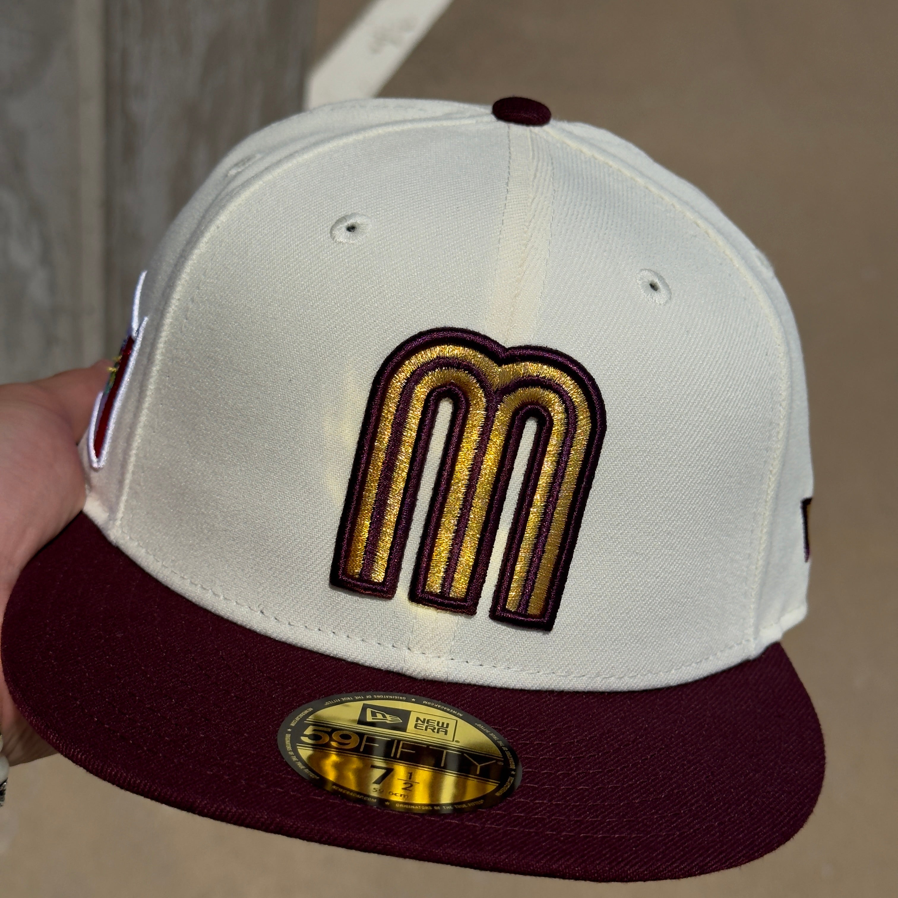 NEW 1/2 Chrome Mexican National Baseball Maroon WBC 59FIFTY New Era Fitted Hat