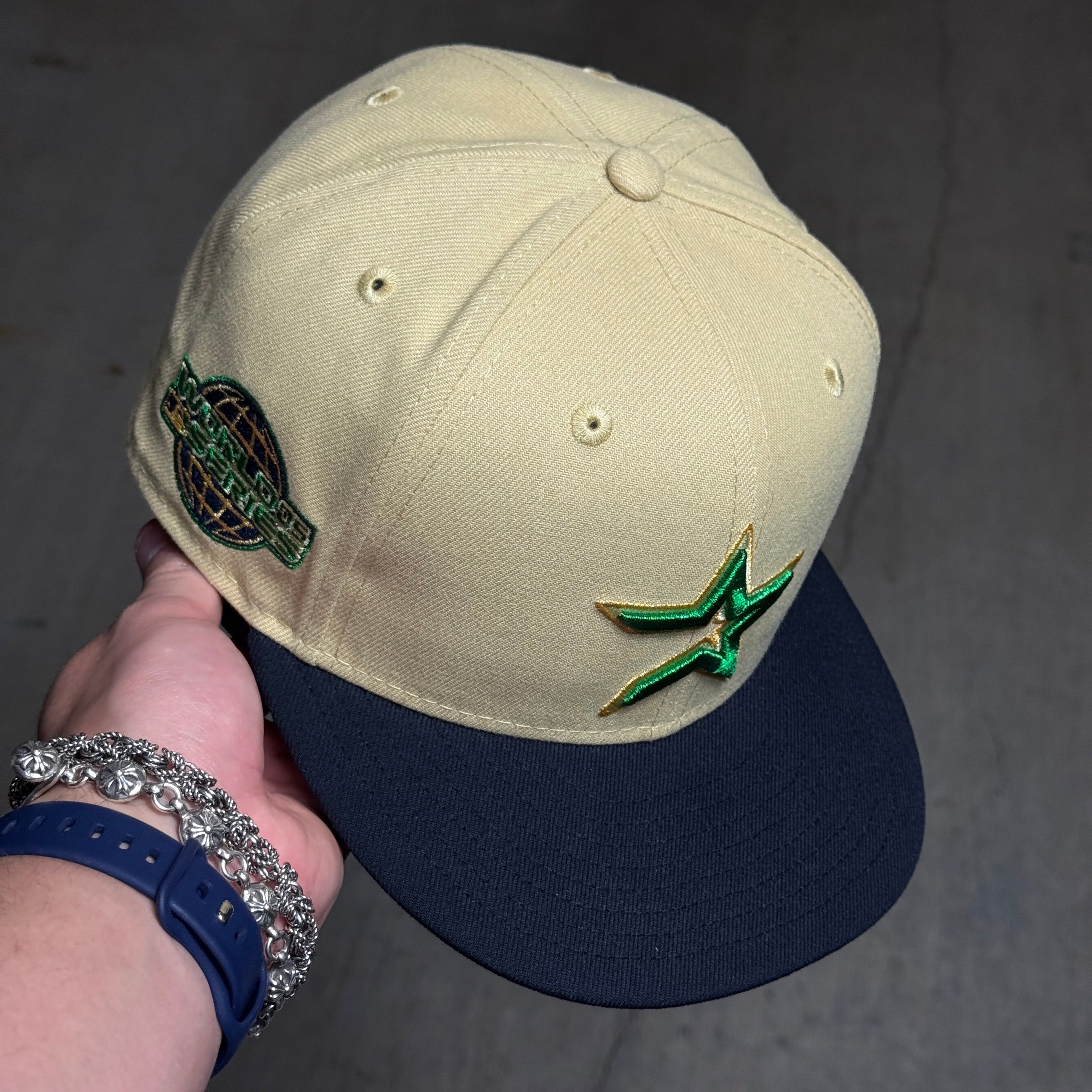 USED 3/8 Khaki Houston Astros 2005 World Series 59fifty New Era Fitted Hat Cap