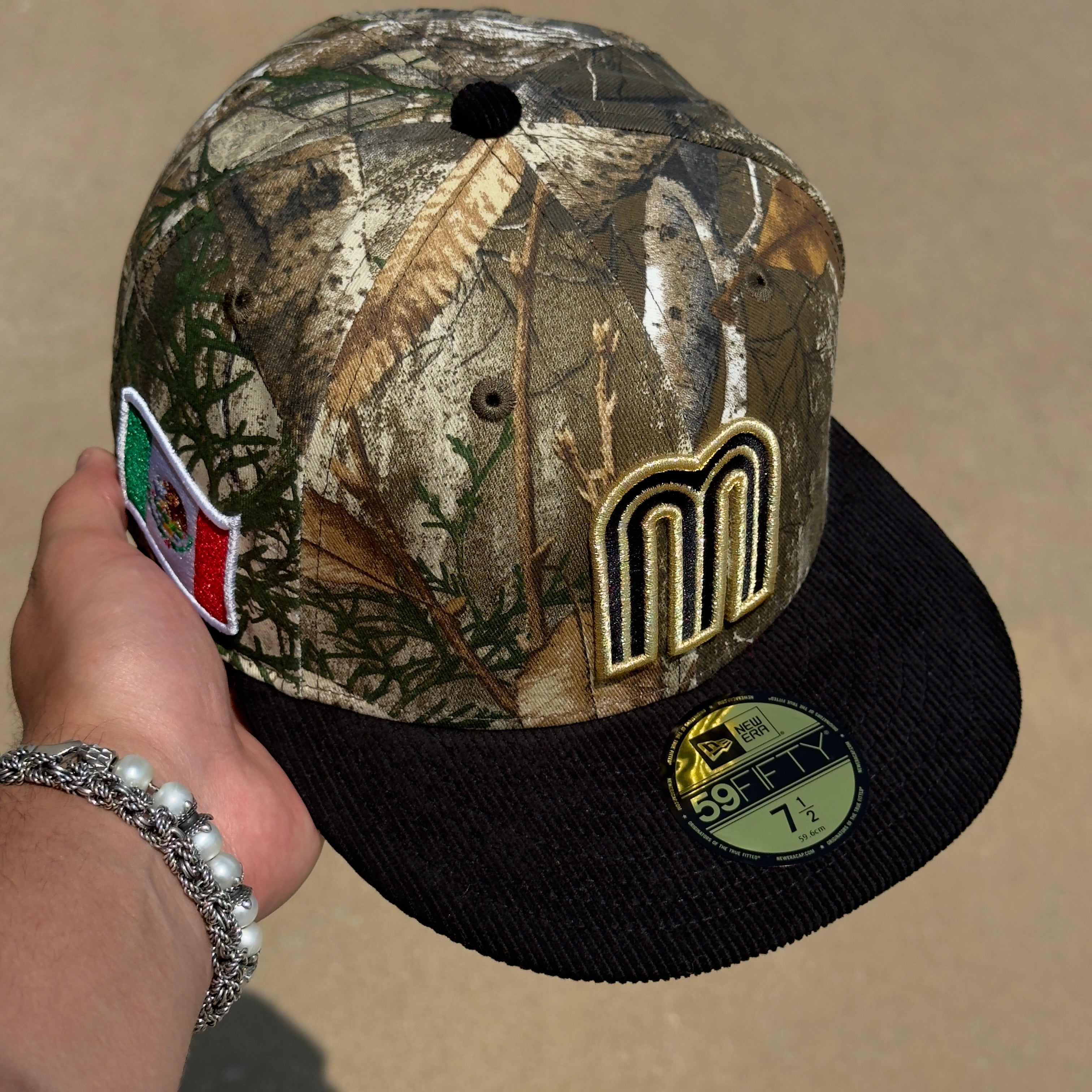 NEW 1/2 Camo Realtree Mexican National Baseball Corduroy WBC 59FIFTY New Era Fitted Hat