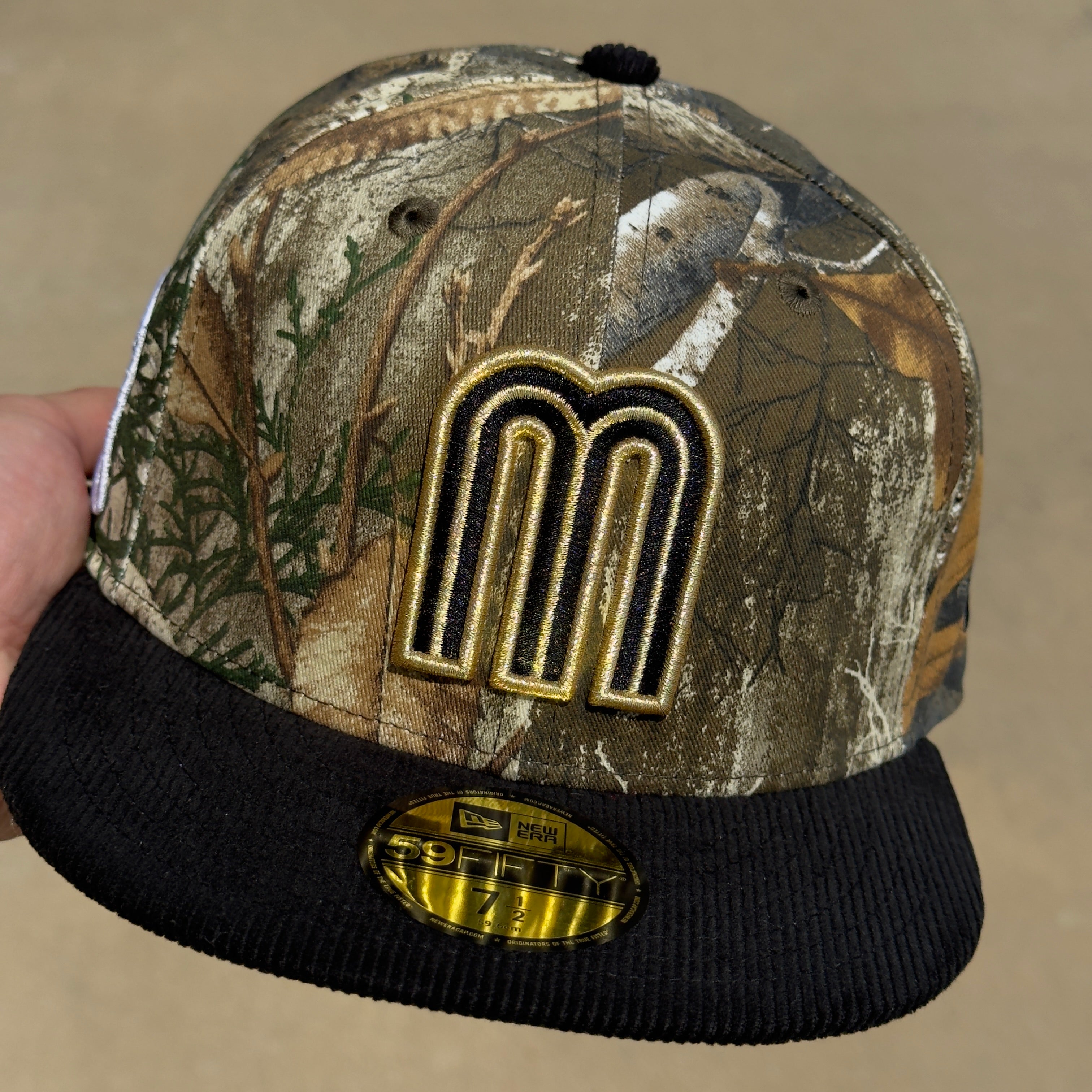 NEW 1/2 Camo Realtree Mexican National Baseball Corduroy WBC 59FIFTY New Era Fitted Hat