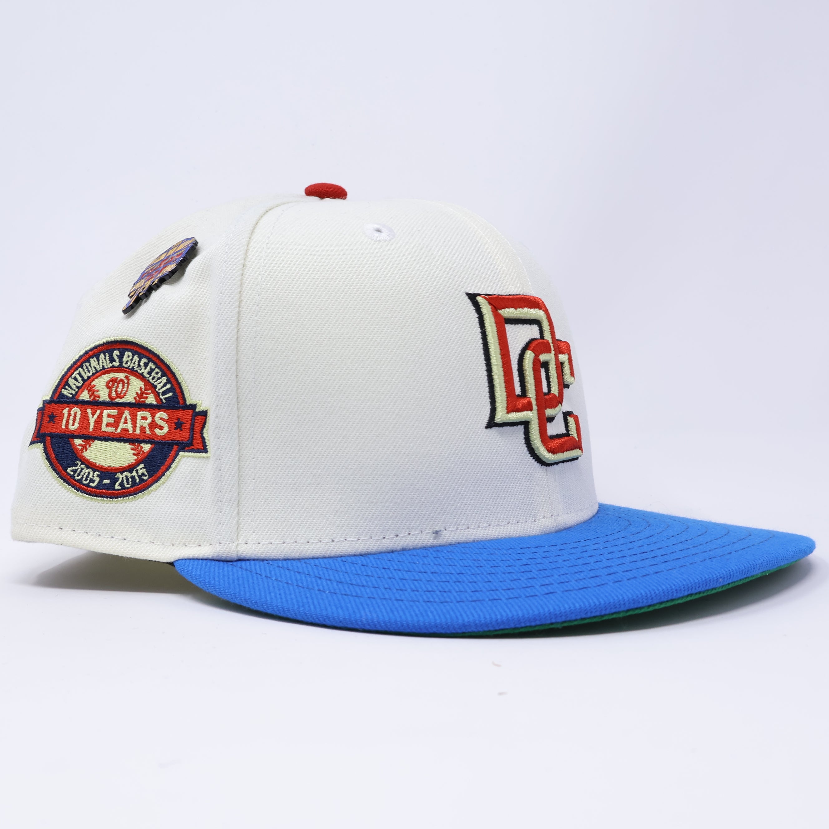 USED 1/2 Chrome Washington Nationals 10 Years 59fifty New Era Fitted Hat Cap
