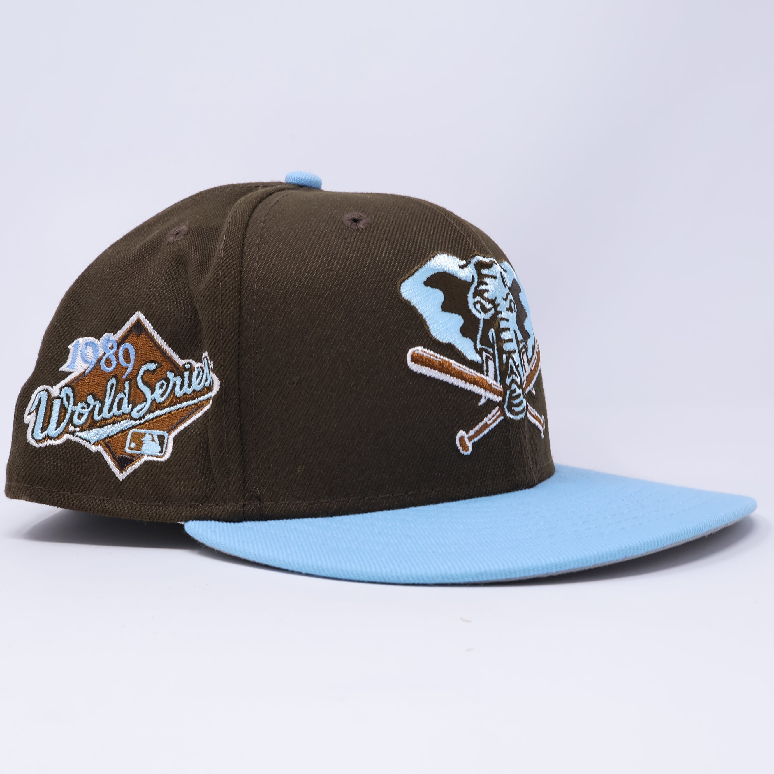 USED 1/2 Brown Oakland Athletics 1989 World Series 59fifty New Era Fitted Hat Cap