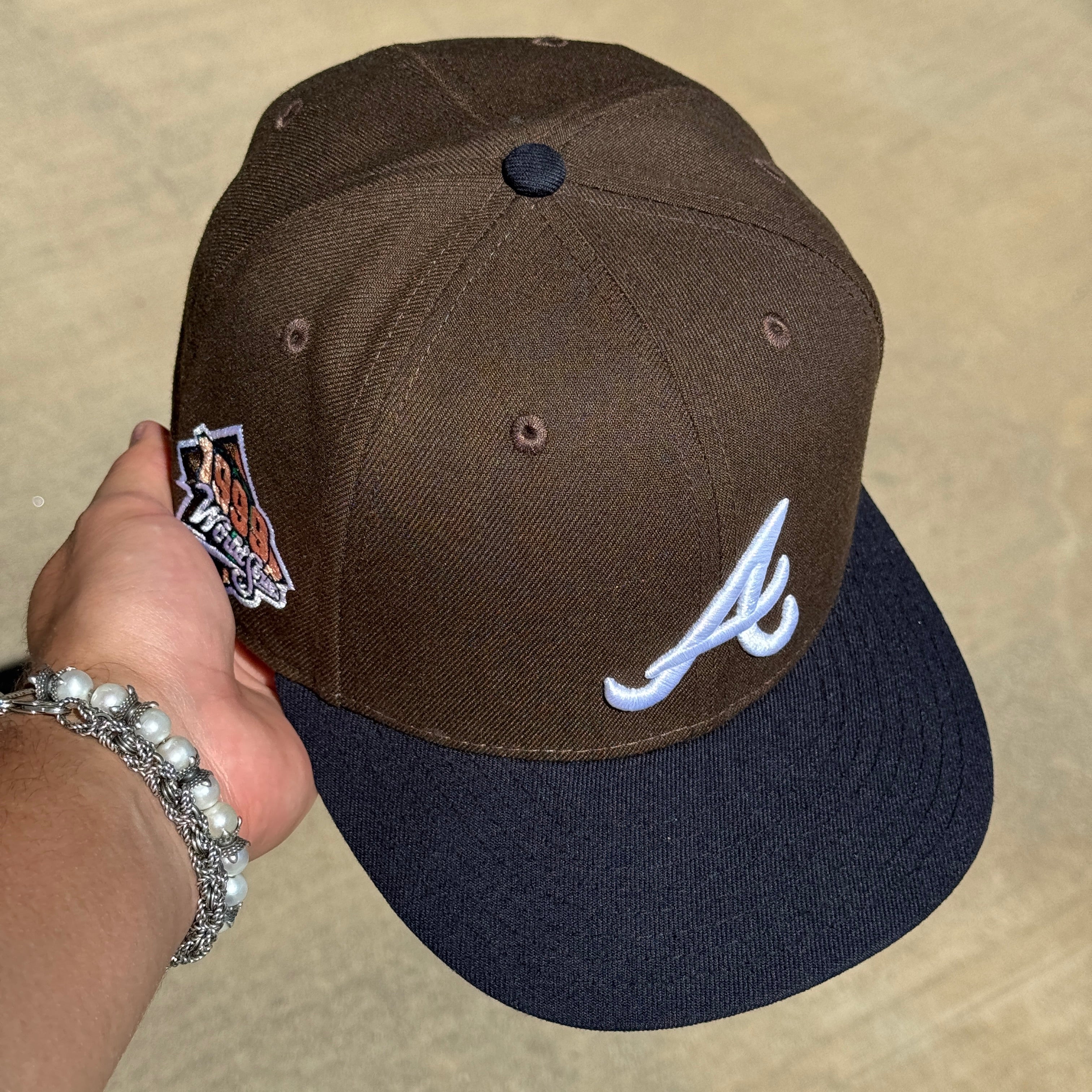 USED 3/4 Brown Atlanta Braves 1999 World Series 59fifty New Era Fitted Hat Cap