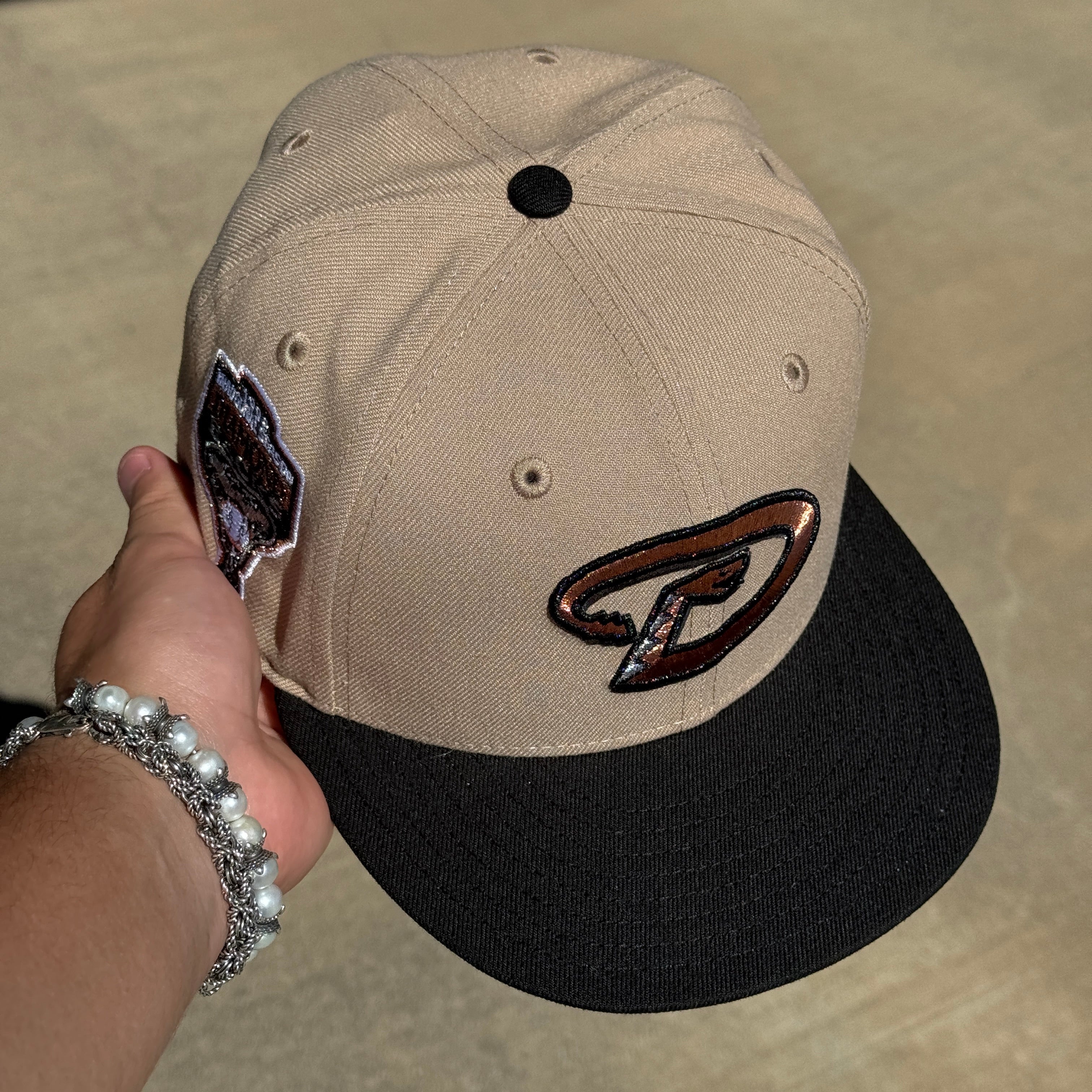 USED 3/4 Khaki Arizona Diamondbacks 1998 Inaugural Season 59fifty New Era Fitted Hat Cap