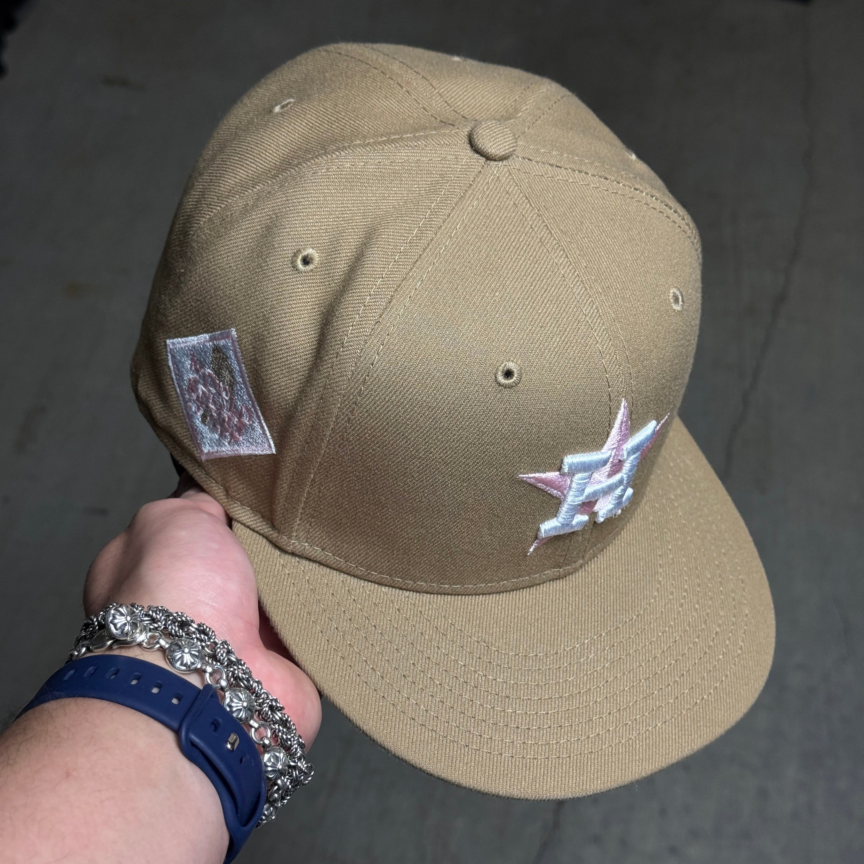 USED 3/8 Khaki Houston Astros 2017 World Series 59fifty New Era Fitted Hat Cap