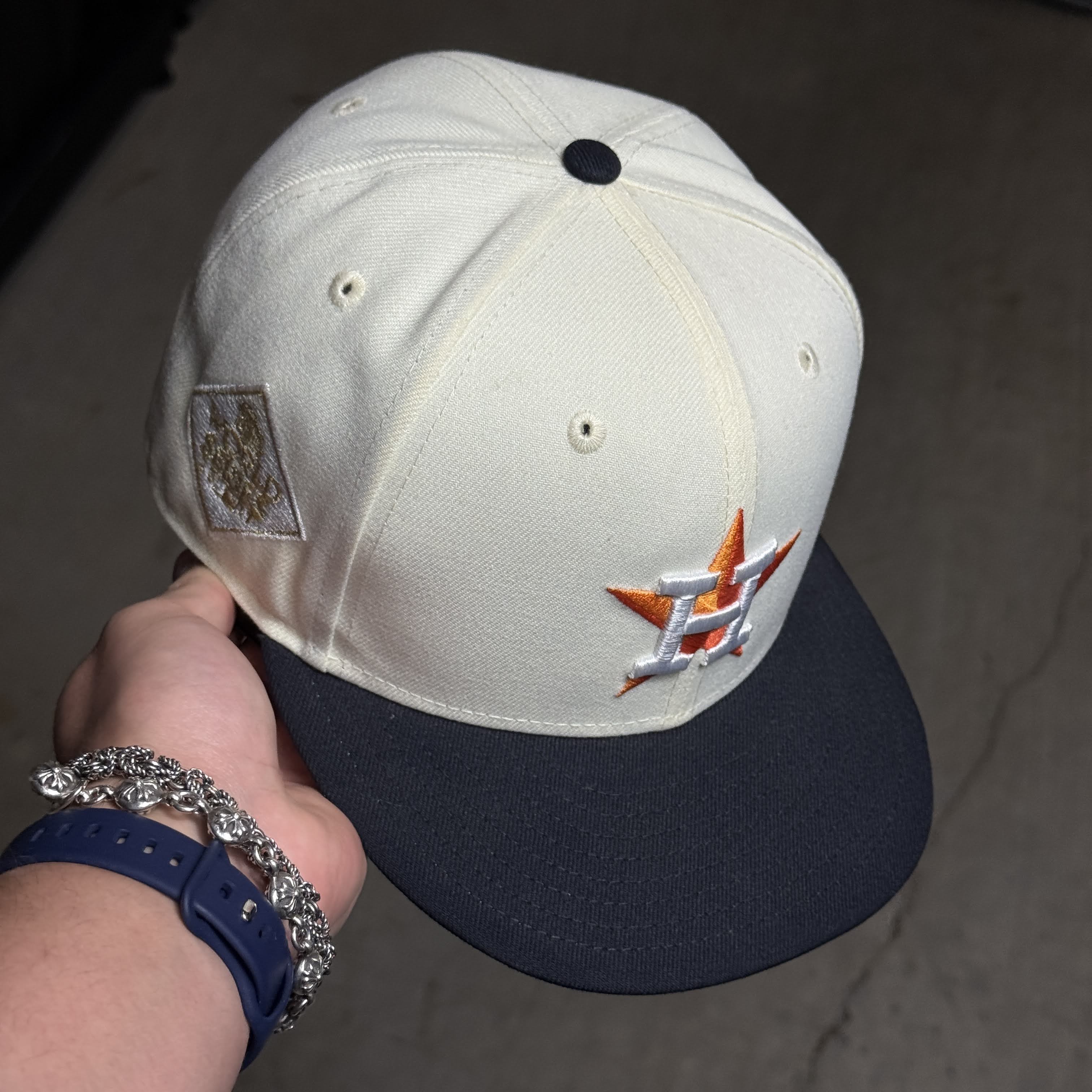 USED 1/4 Chrome Houston Astros 2017 World Series 59fifty New Era Fitted Hat Cap